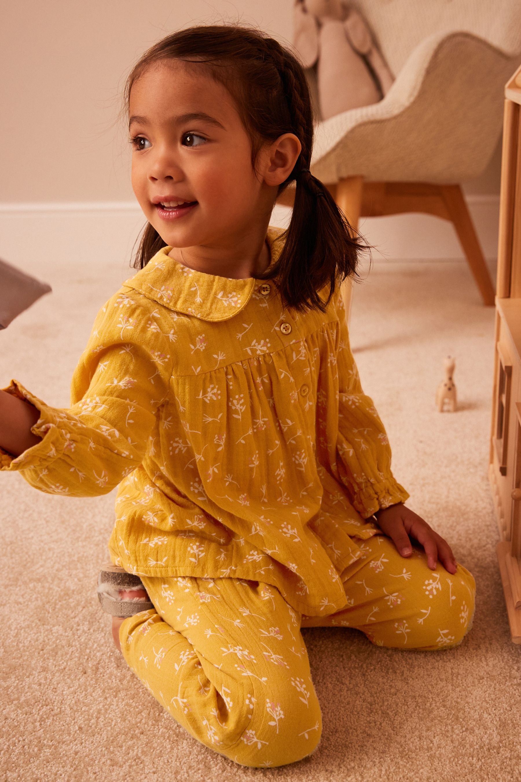 Yellow Floral Button Through Pyjamas (9mths-10yrs)