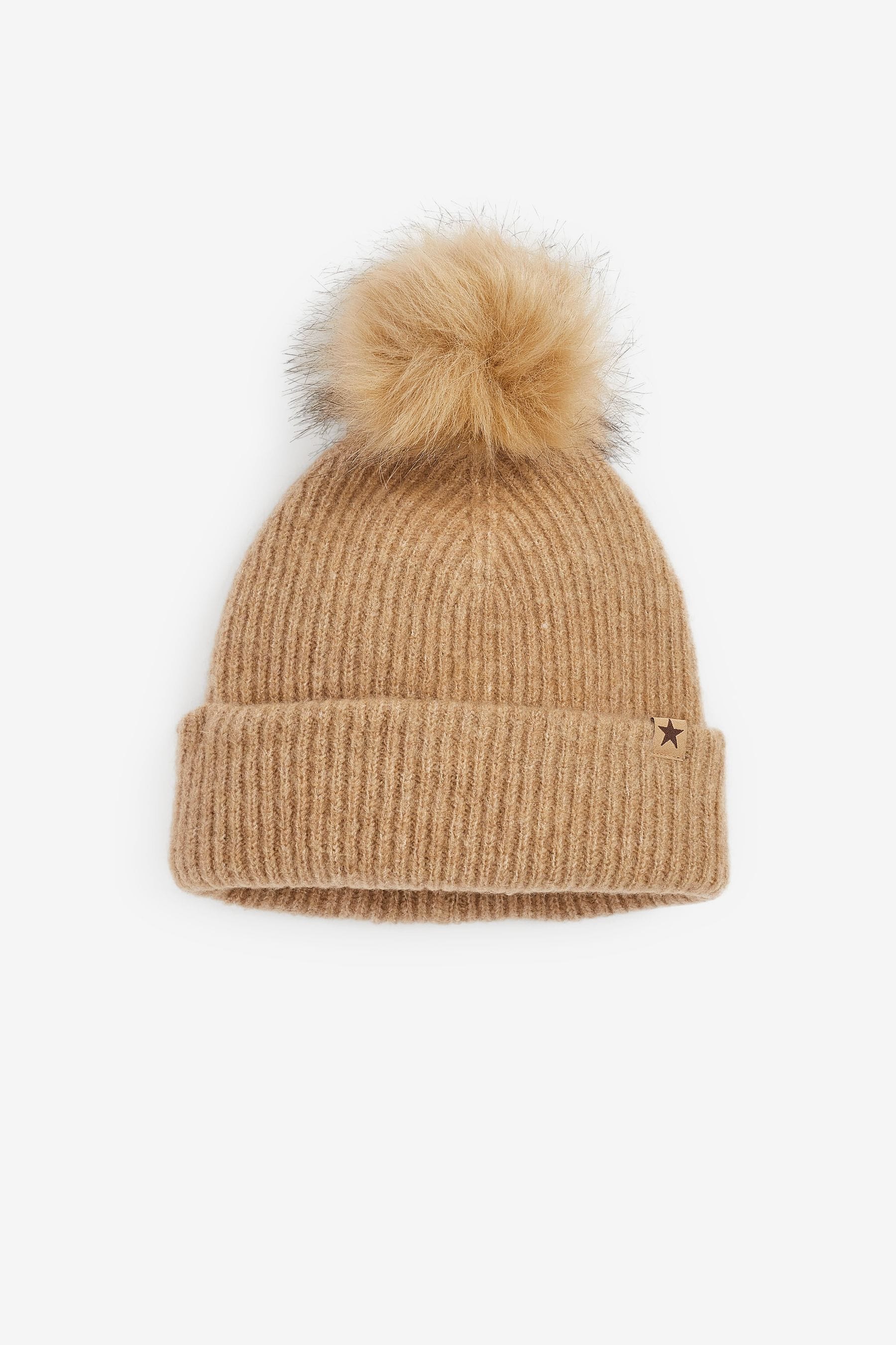 Camel Natural Pom Pom Beanie Hat (3-16yrs)