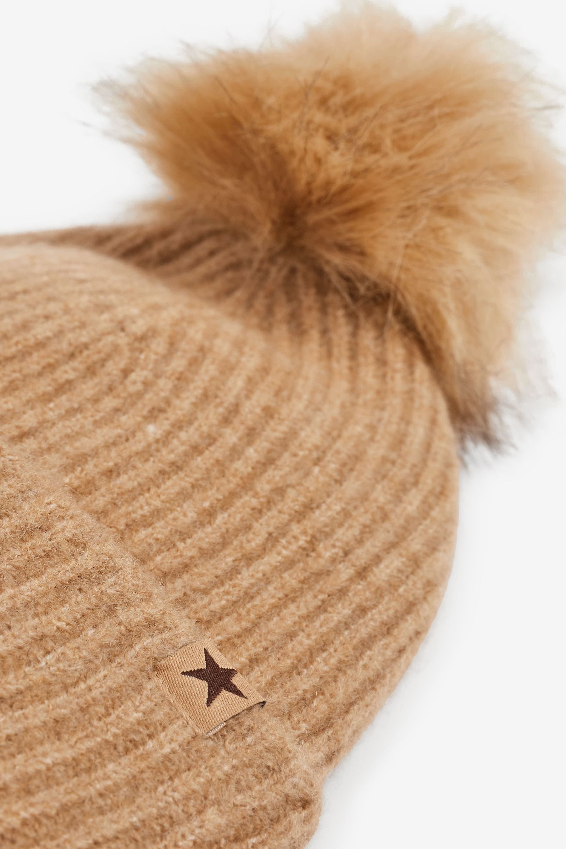 Camel Natural Pom Pom Beanie Hat (3-16yrs)