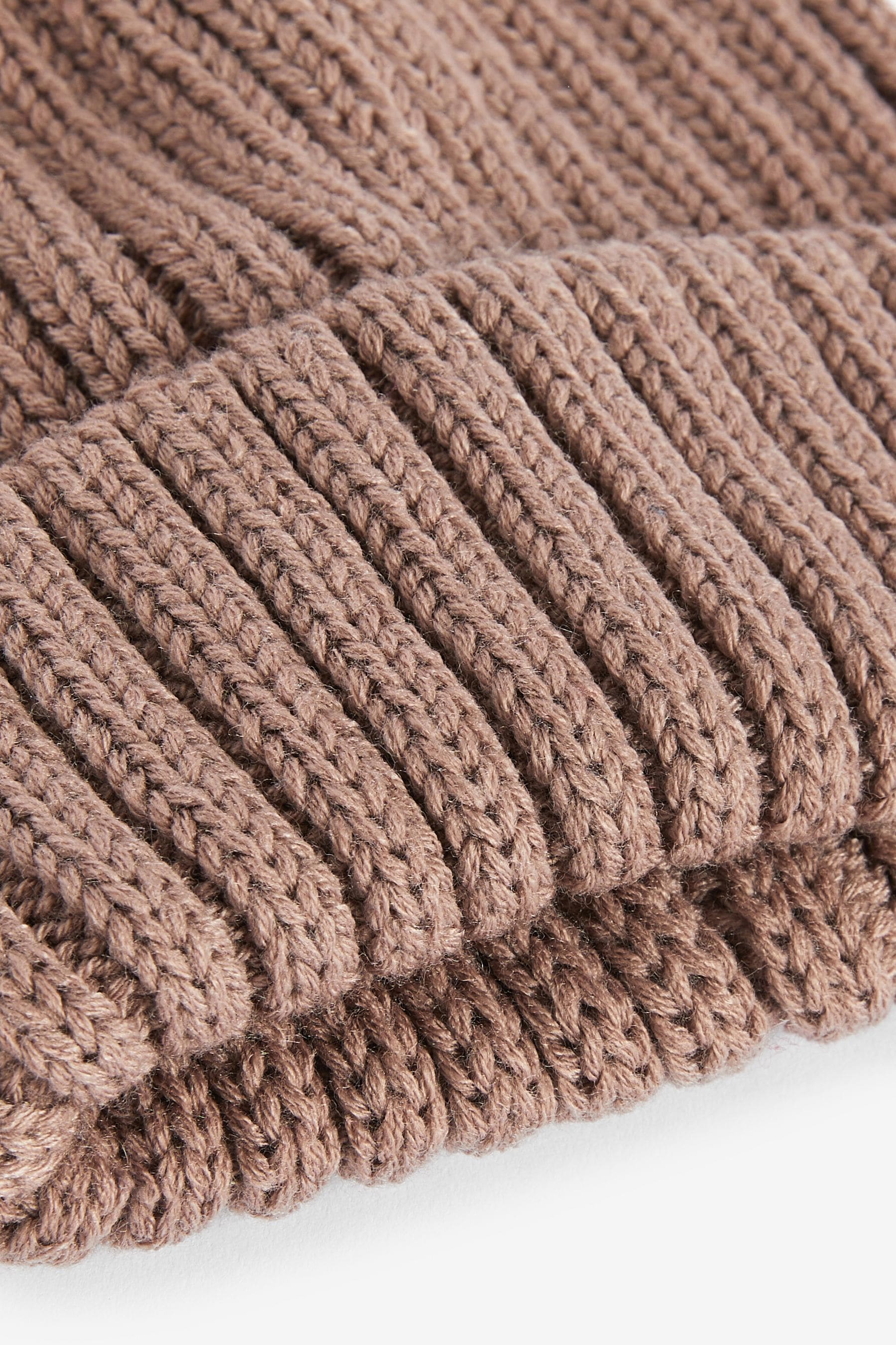 Mink Brown Chunky Rib Pom Pom Beanie Hat (3mths-16yrs)