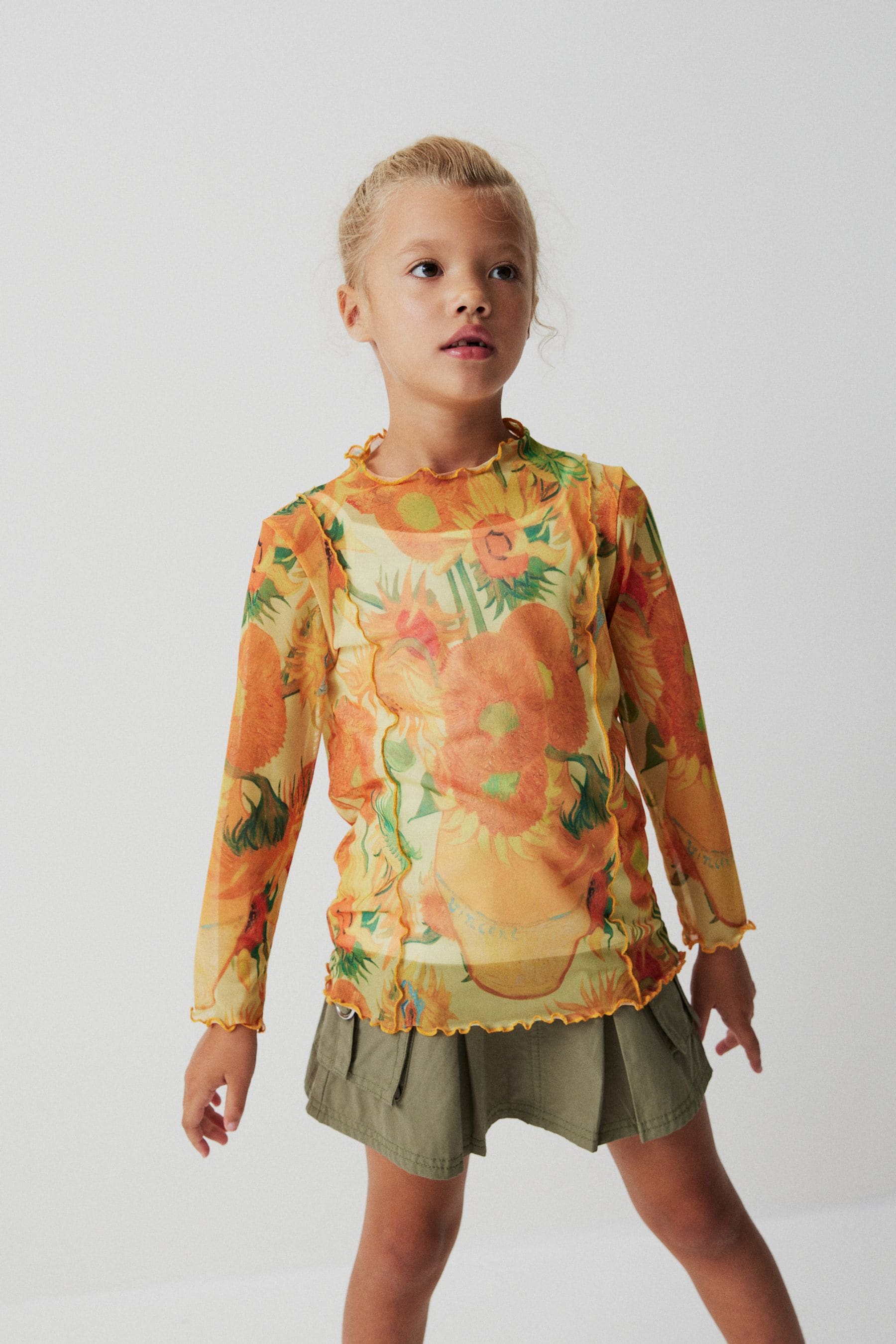 Vincent Van Gogh Yellow Sunflower APOH Long Sleeve Mesh Top (3-16yrs)