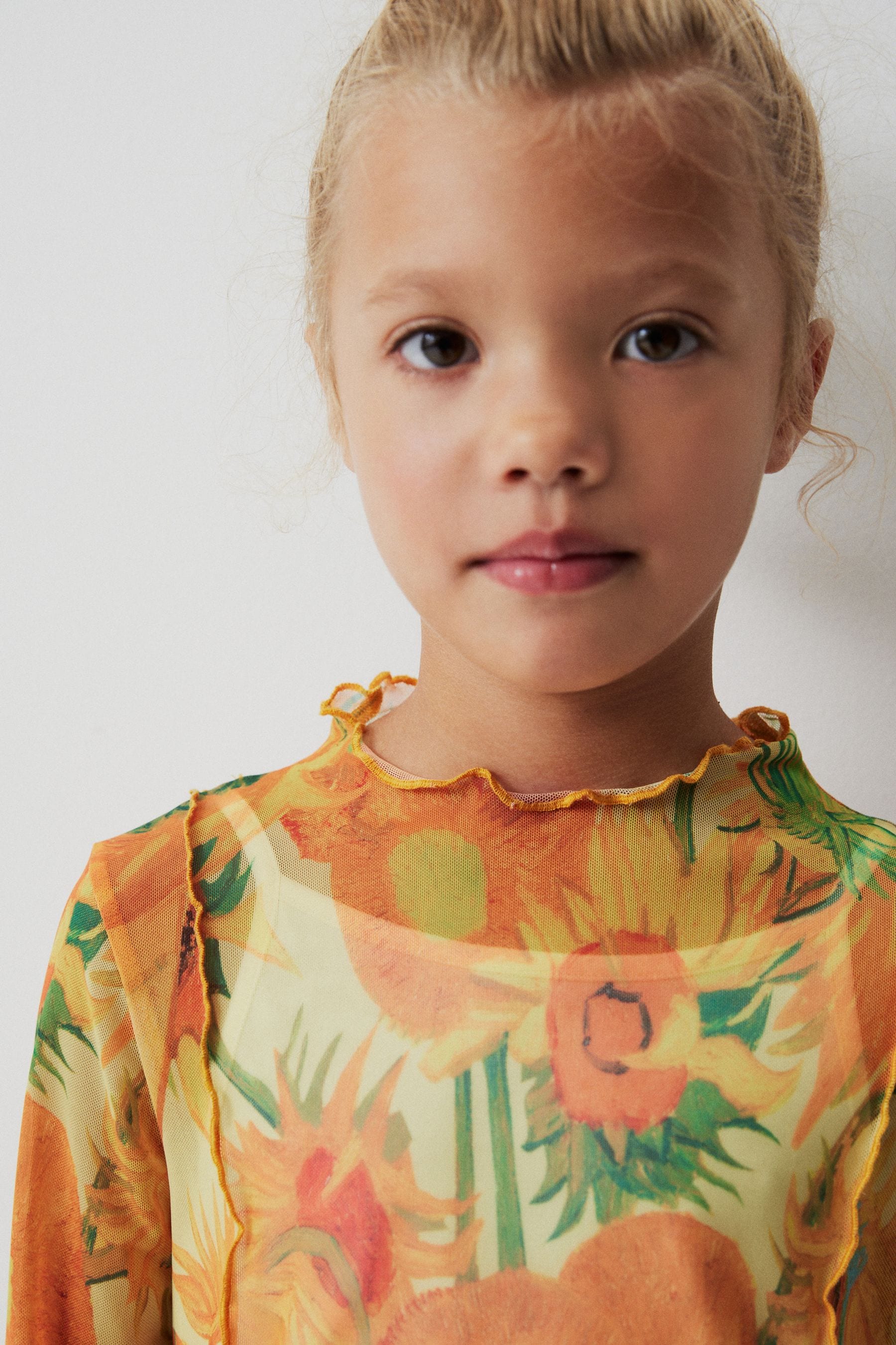 Vincent Van Gogh Yellow Sunflower APOH Long Sleeve Mesh Top (3-16yrs)