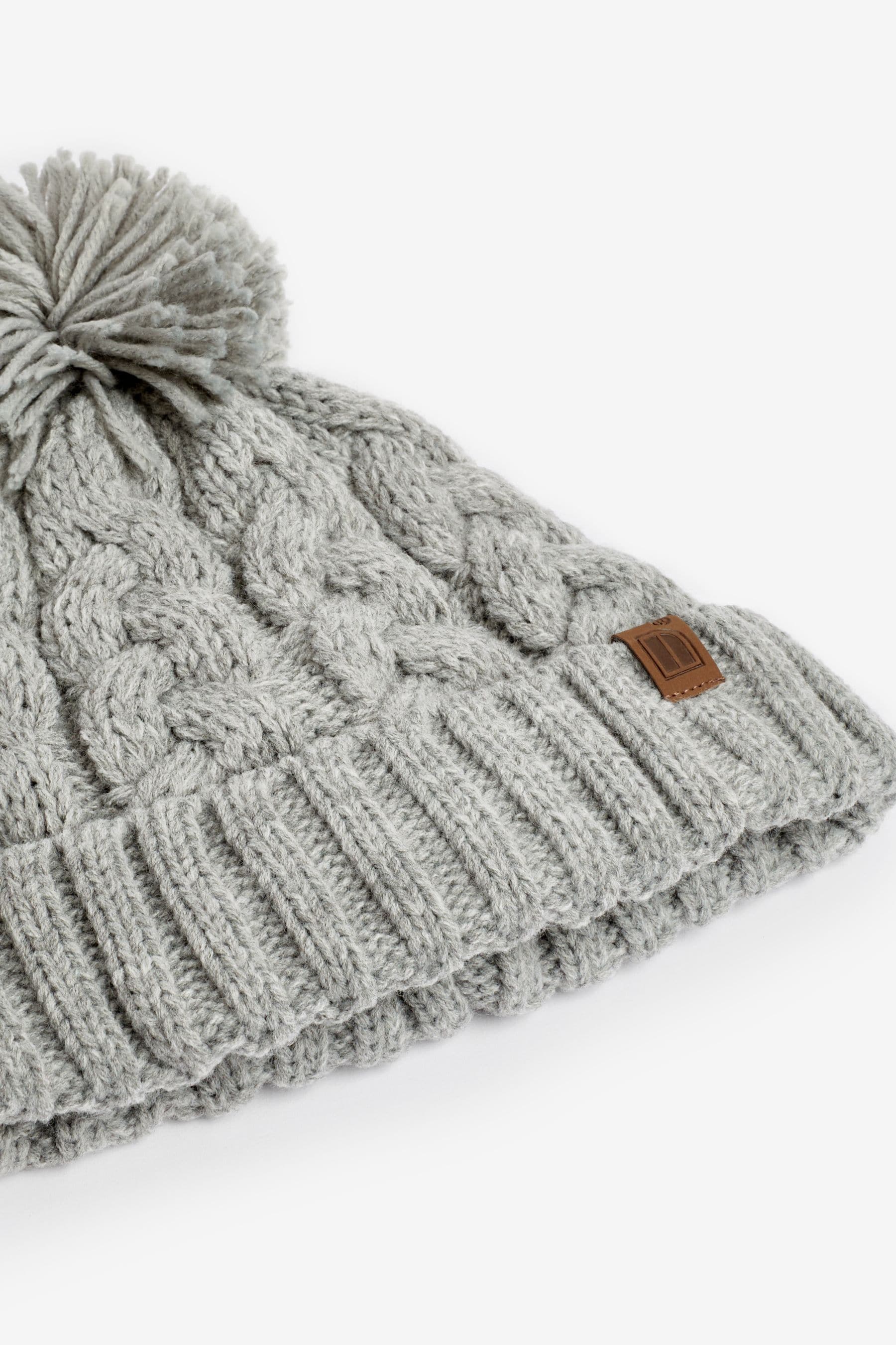 Grey Knitted Cable Pom Hat (1-16yrs)