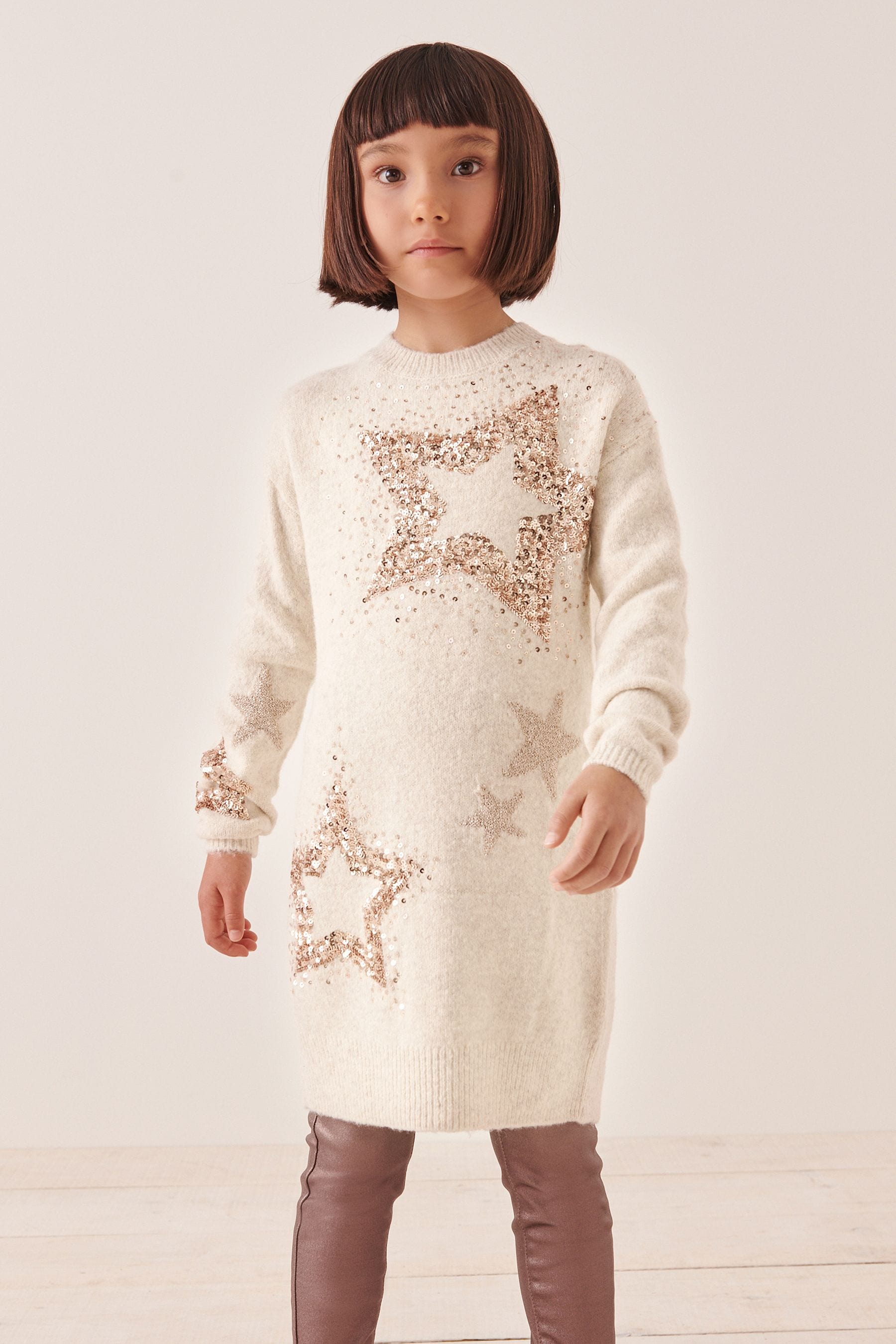 Cream Sequin Jumper Dress (3-16yrs)