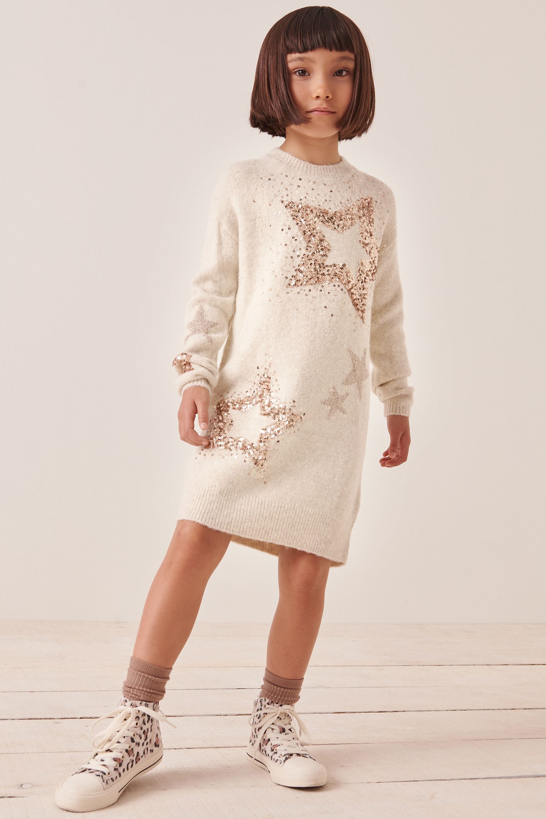 Cream Sequin Jumper Dress (3-16yrs)