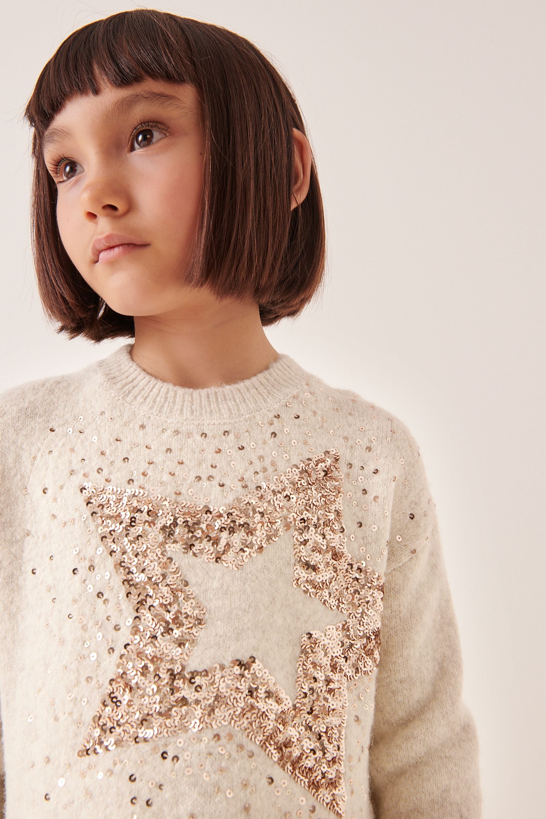 Cream Sequin Jumper Dress (3-16yrs)