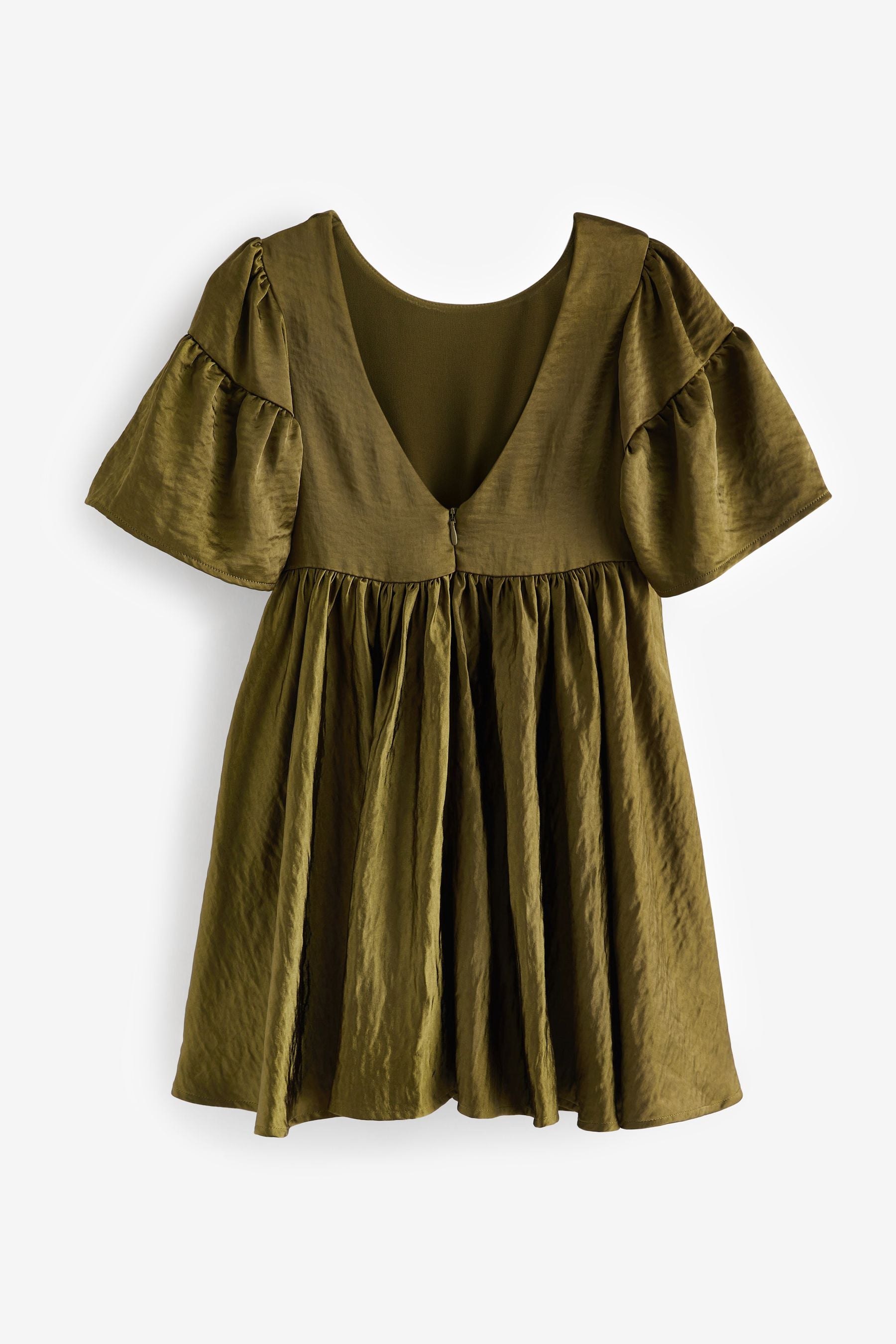 Olive Green Textured Satin Dress (3-16yrs)