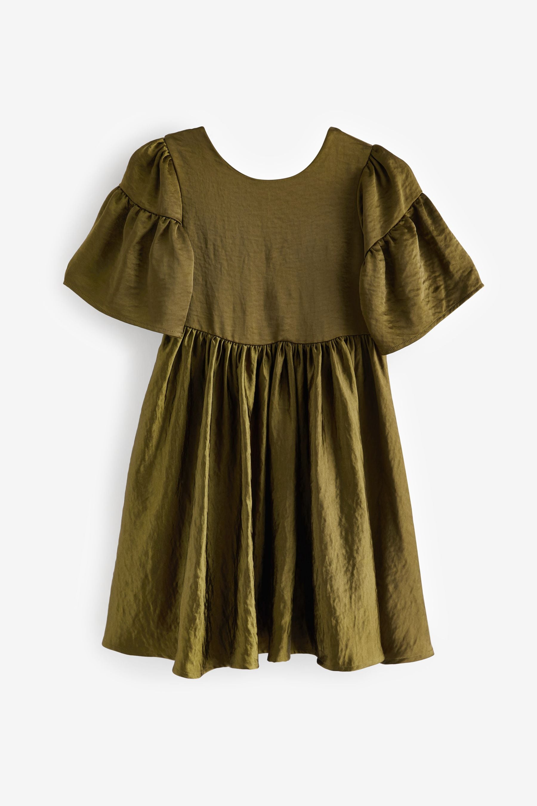 Olive Green Textured Satin Dress (3-16yrs)