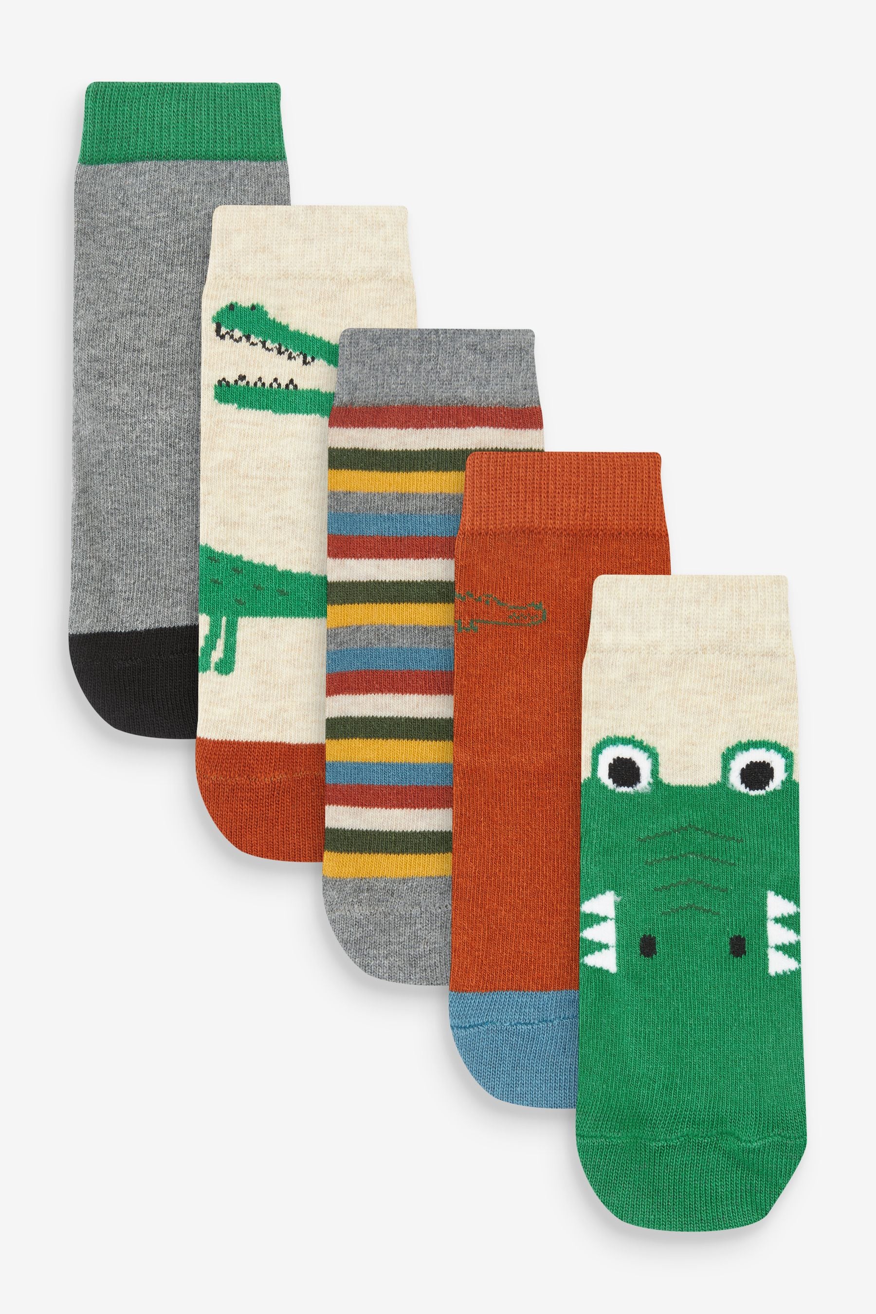 Green/Orange Crocodile 5 Pack Cotton Rich Socks