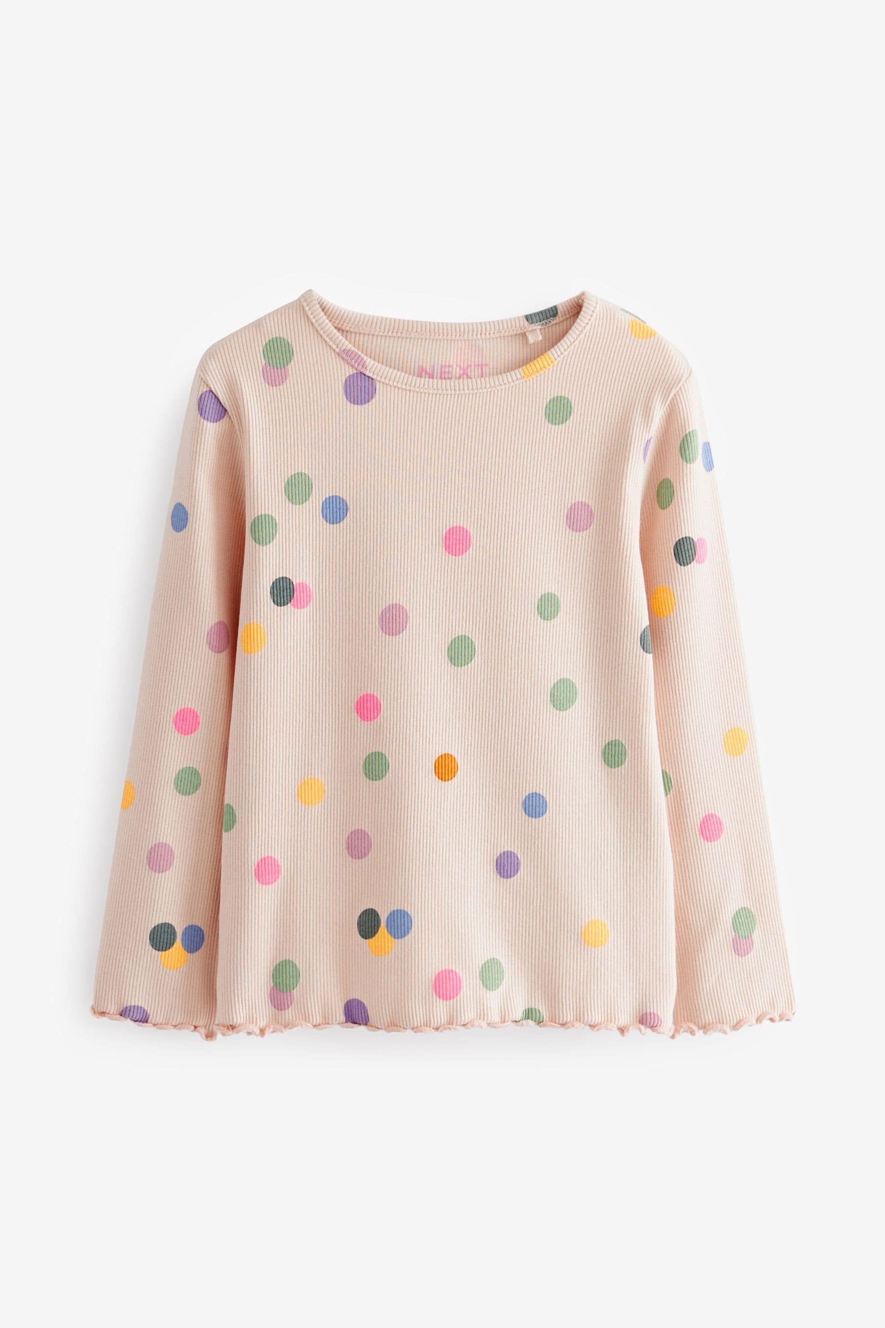 Cream Rainbow Polka Dot Cotton Rich Long Sleeve Rib T-Shirt (3mths-7yrs)