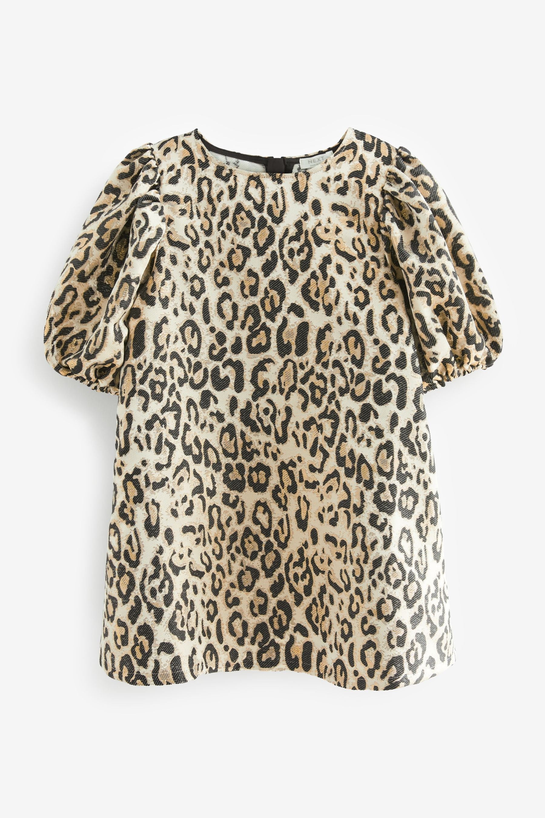 Animal Print Puff Sleeve Jacquard Dress (3-16yrs)