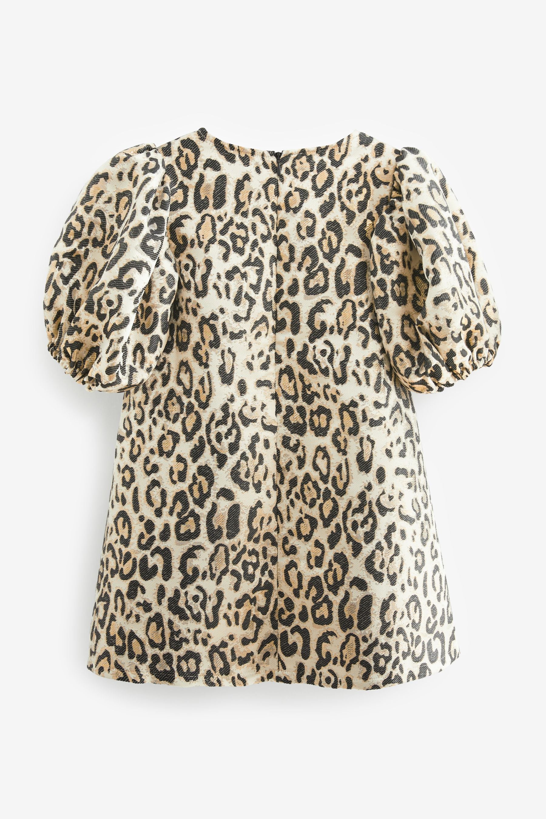 Animal Print Puff Sleeve Jacquard Dress (3-16yrs)