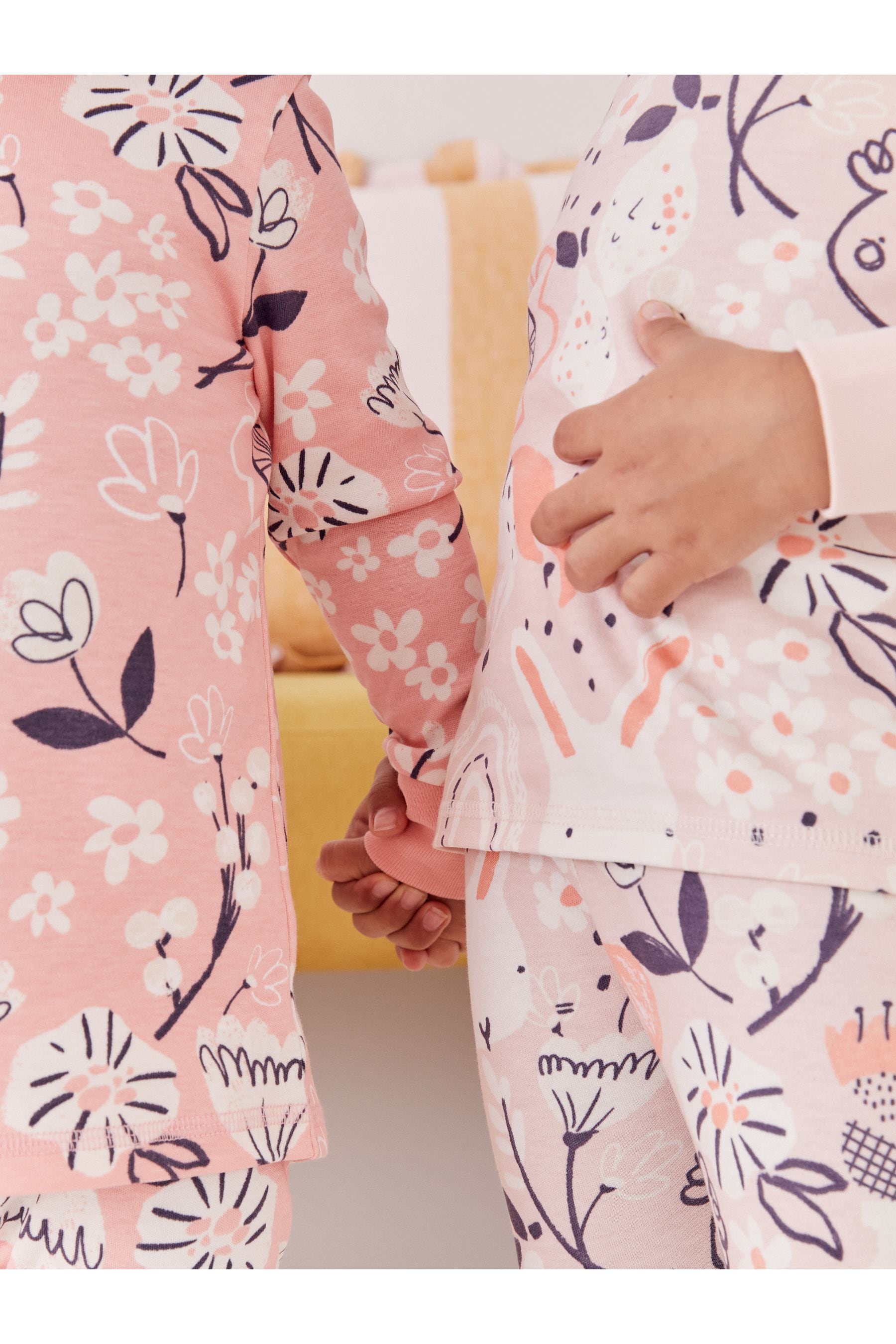 Pink/Grey Bunny 3 Pack Printed Long Sleeve Pyjamas (9mths-10yrs)