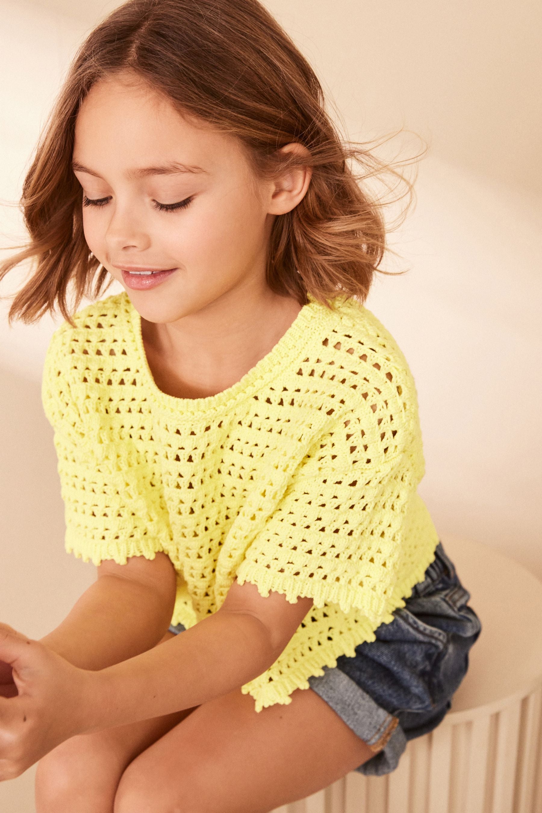 Yellow Crochet Knit Top (3-16yrs)