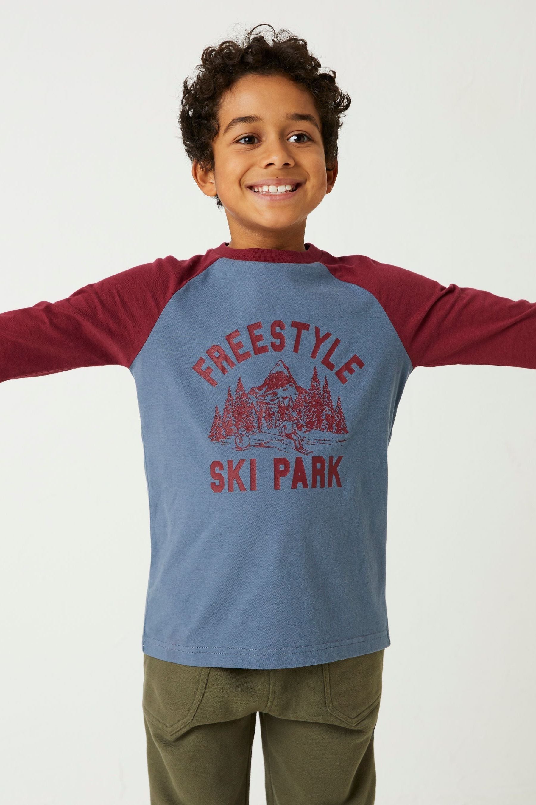 Red FatFace Freestyle Ski Raglan T-Shirt