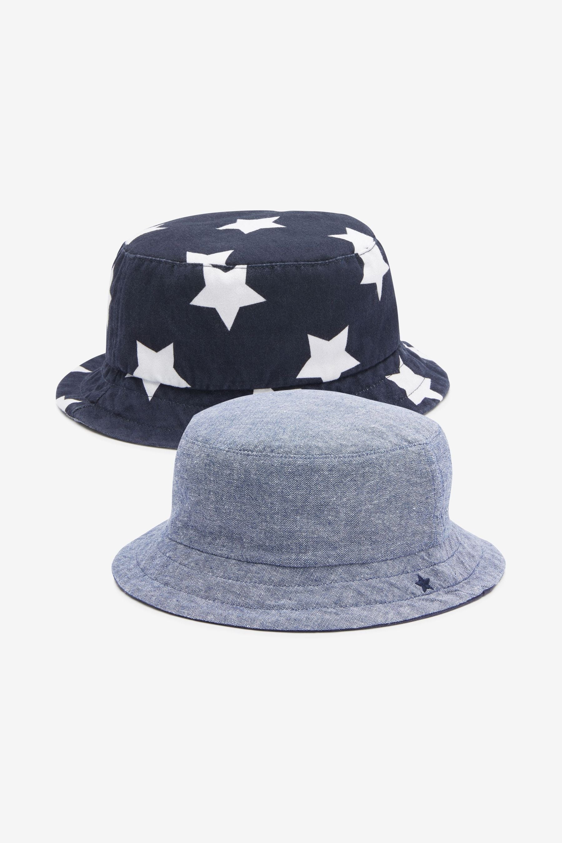 Navy Blue Star/Blue Chambray 2 Pack Fisherman's Hats (3mths-6yrs)