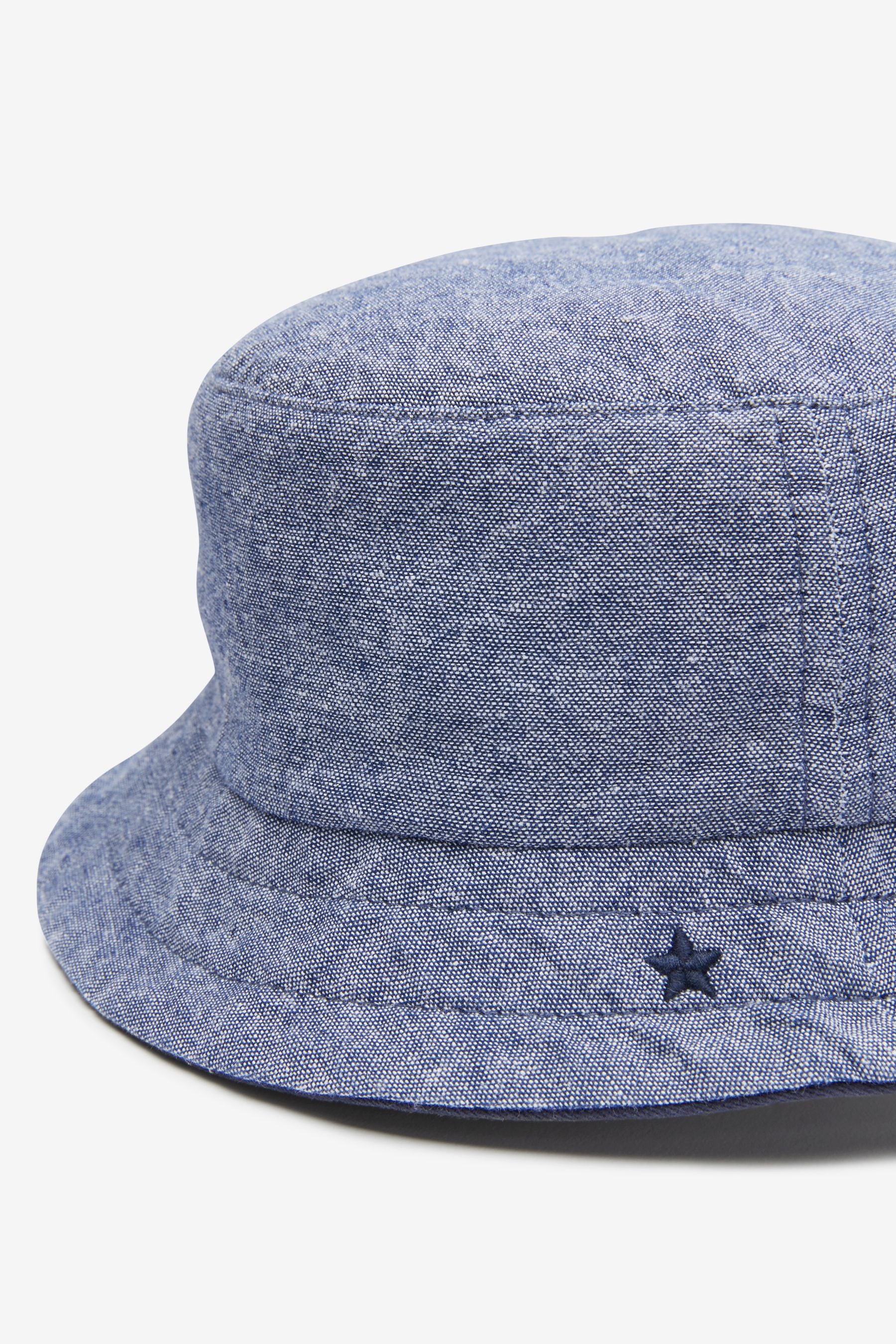 Navy Blue Star/Blue Chambray 2 Pack Fisherman's Hats (3mths-6yrs)