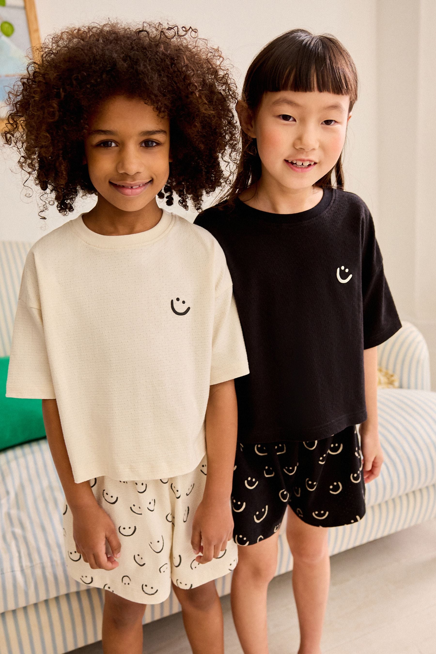 Black/White Smile Short Pyjamas 2 Pack (3-16yrs)