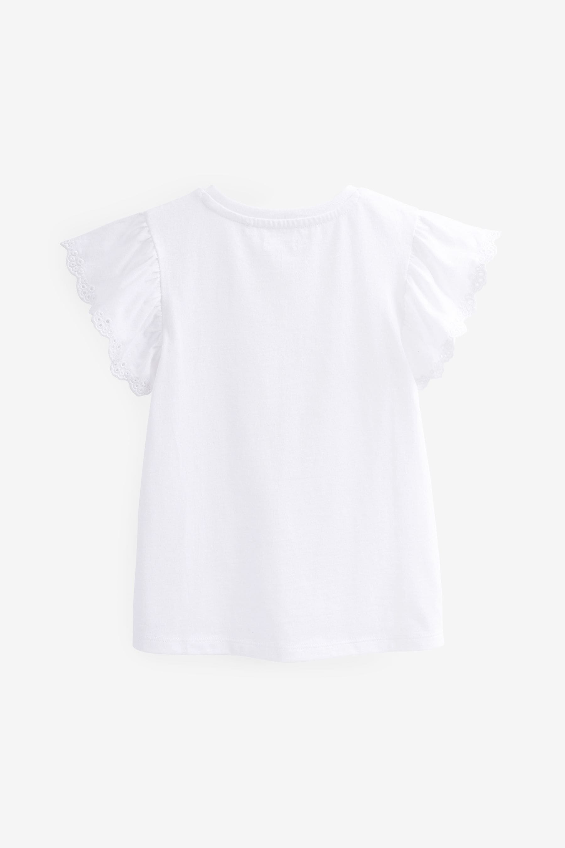 White Broderie Frill Sleeve T-Shirt (3-16yrs)