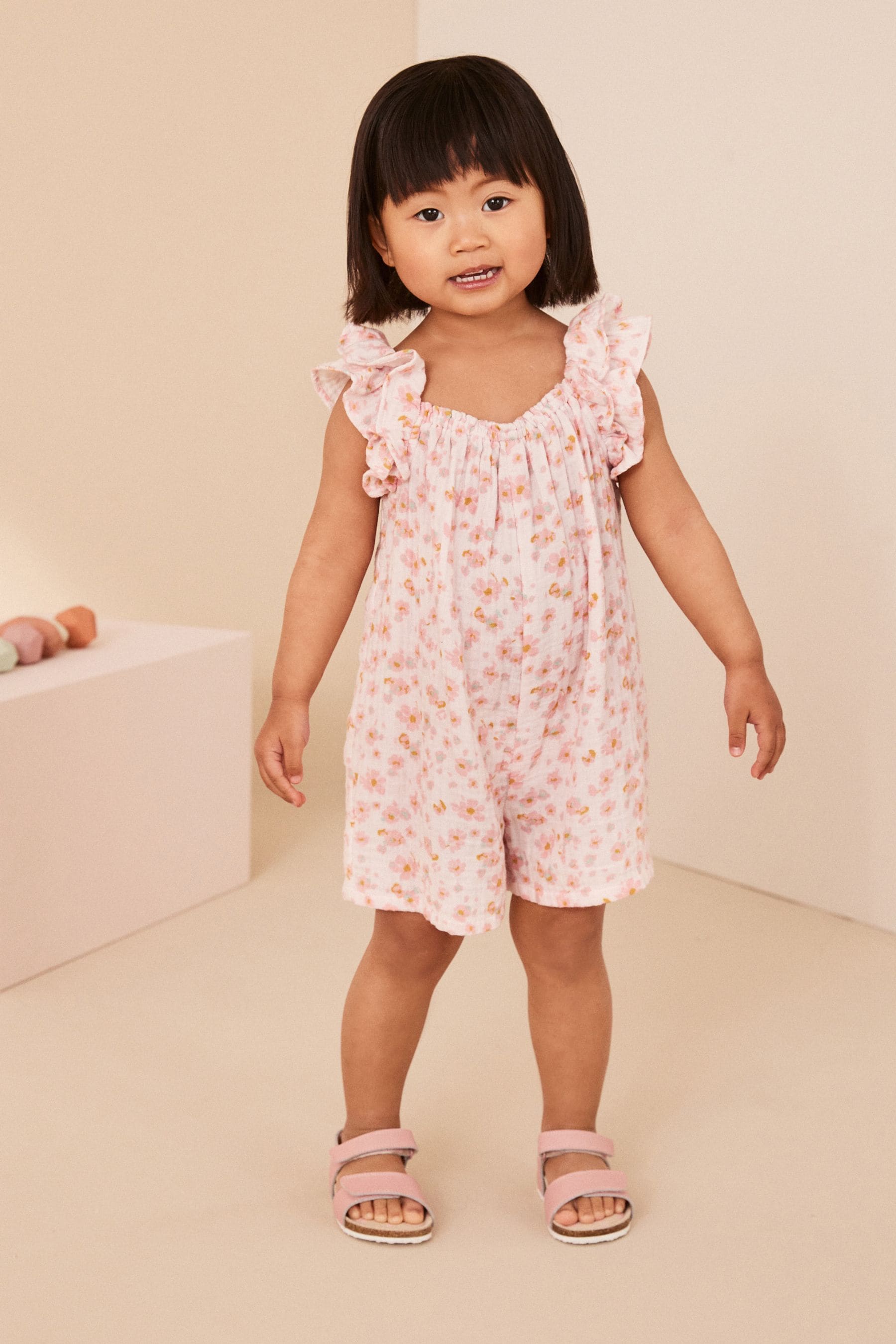 Pink Floral Print Playsuit (3mths-7yrs)