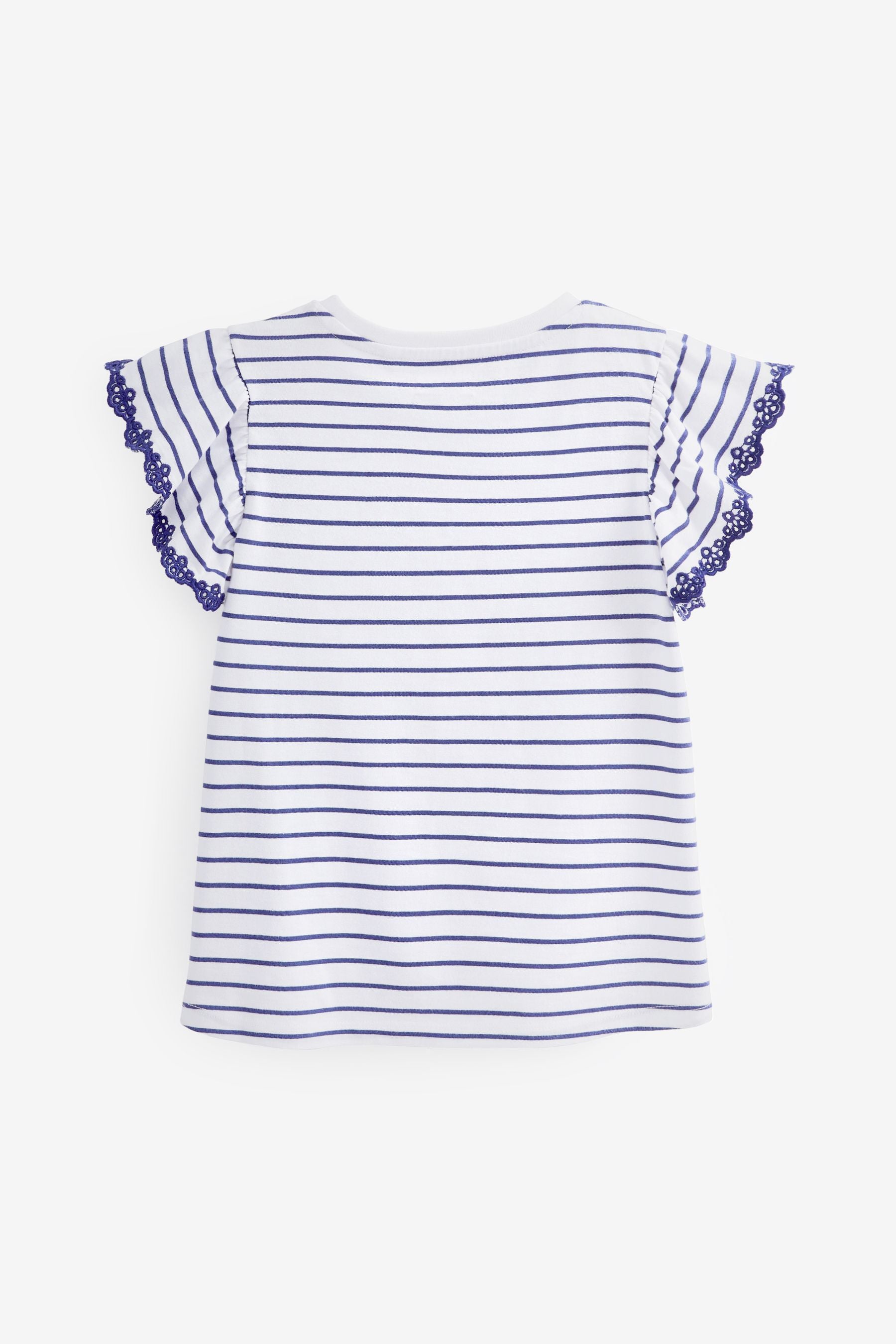 Navy Blue/White Broderie Frill Sleeve T-Shirt (3-16yrs)