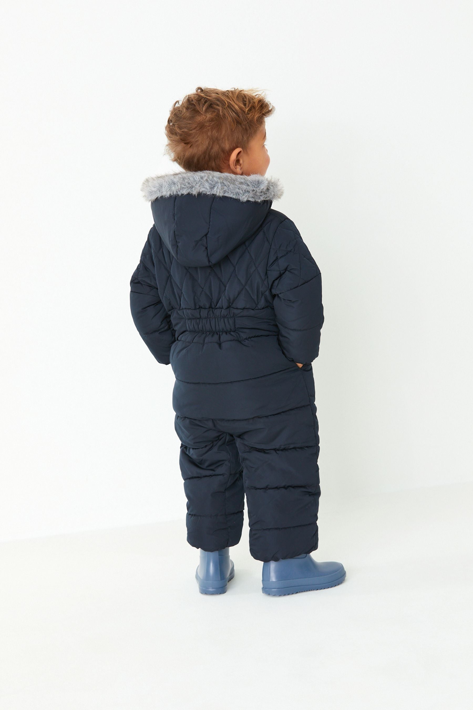 Navy Blue Snowsuit With Faux Fur Hood Trim (3mths-7yrs)