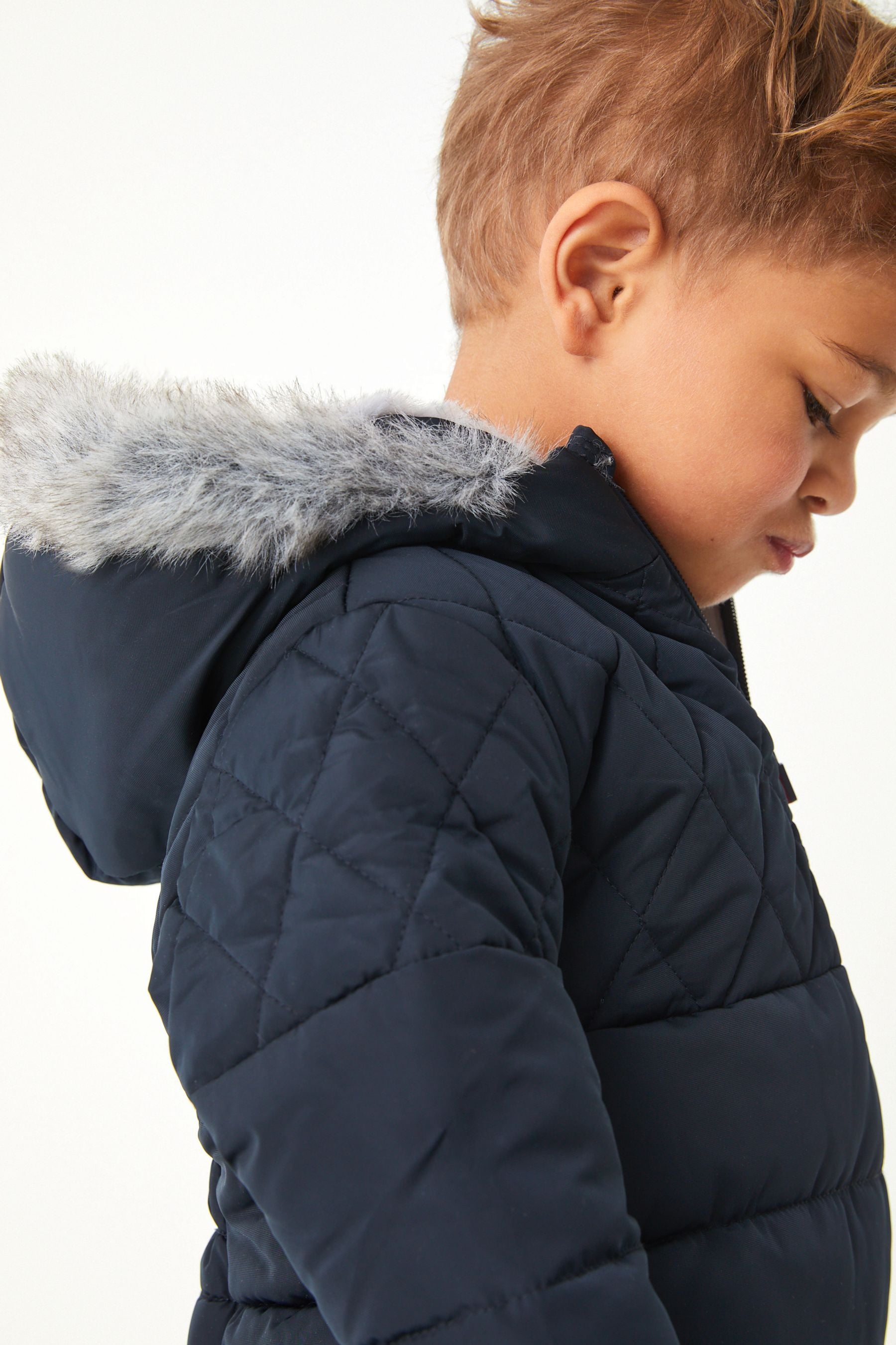 Navy Blue Snowsuit With Faux Fur Hood Trim (3mths-7yrs)