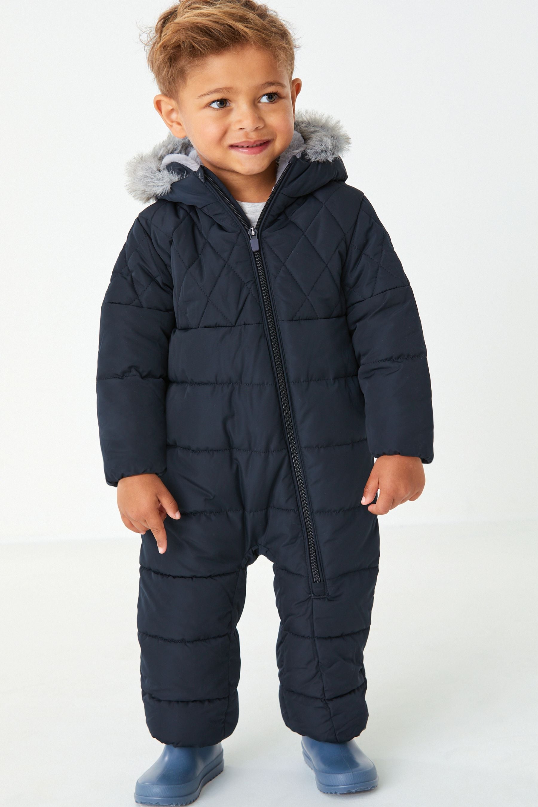 Navy Blue Snowsuit With Faux Fur Hood Trim (3mths-7yrs)