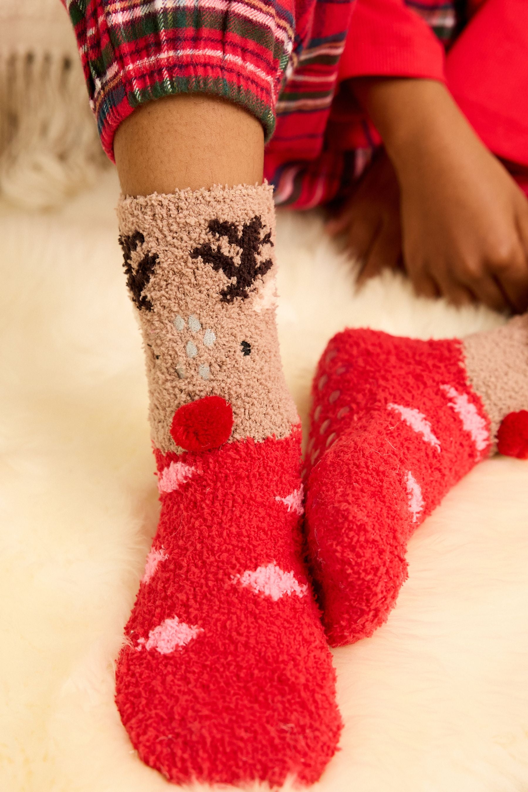 Red and Brown Reindeer Cosy Slippers Socks