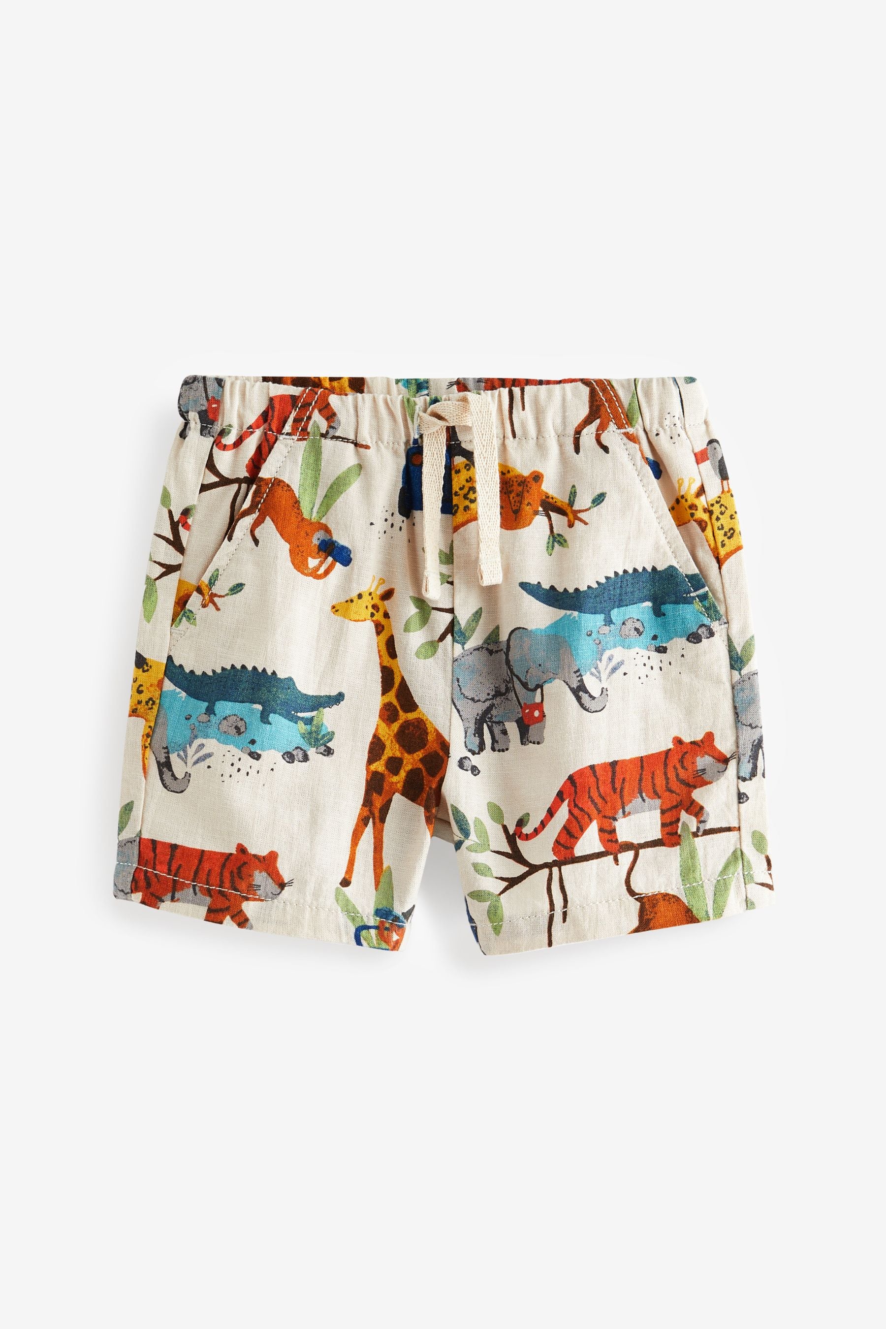 Neutral Safari Linen Blend Pull-On Shorts (3mths-7yrs)