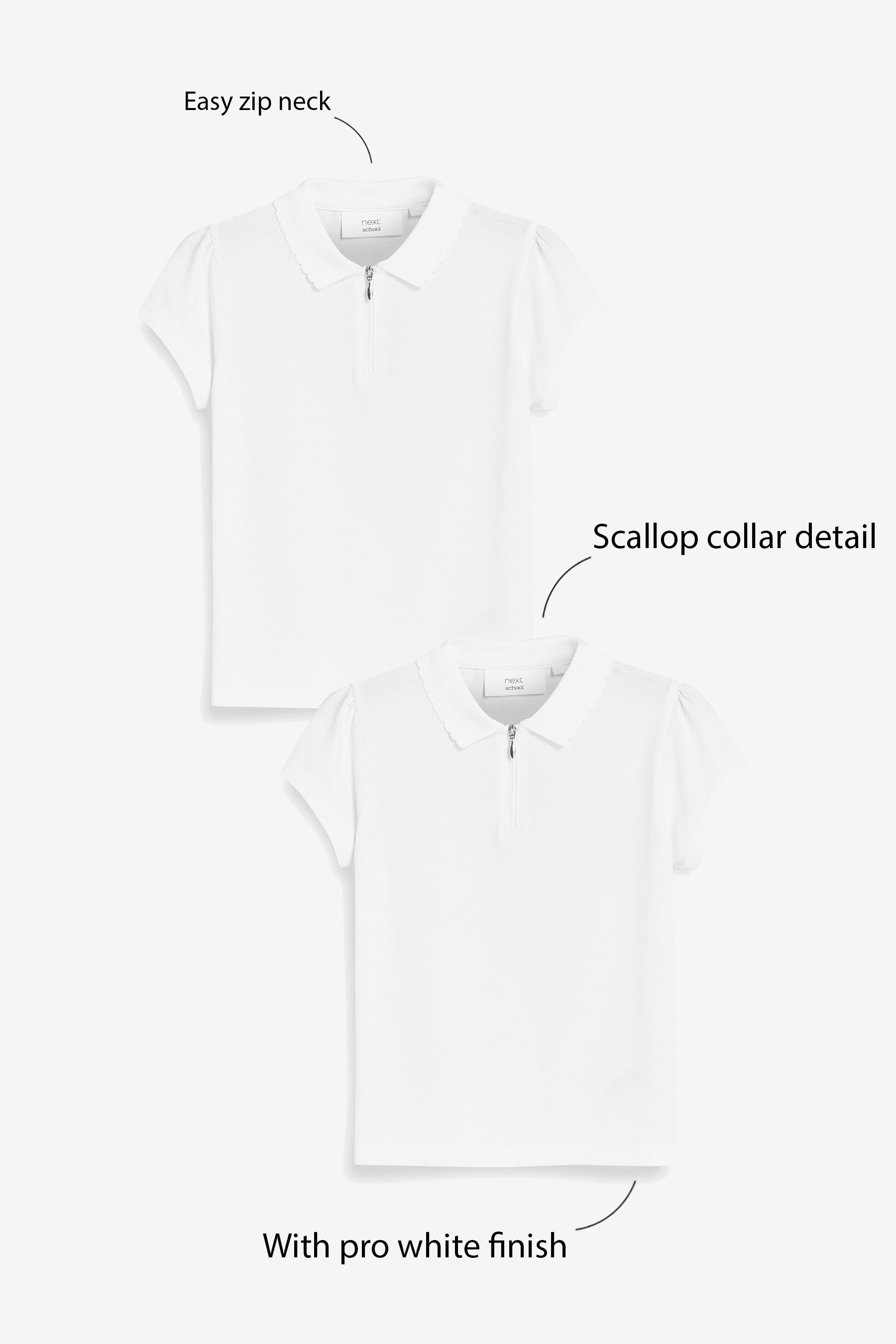 White 2 Pack Cotton Zip Polo Shirts (3-16yrs)