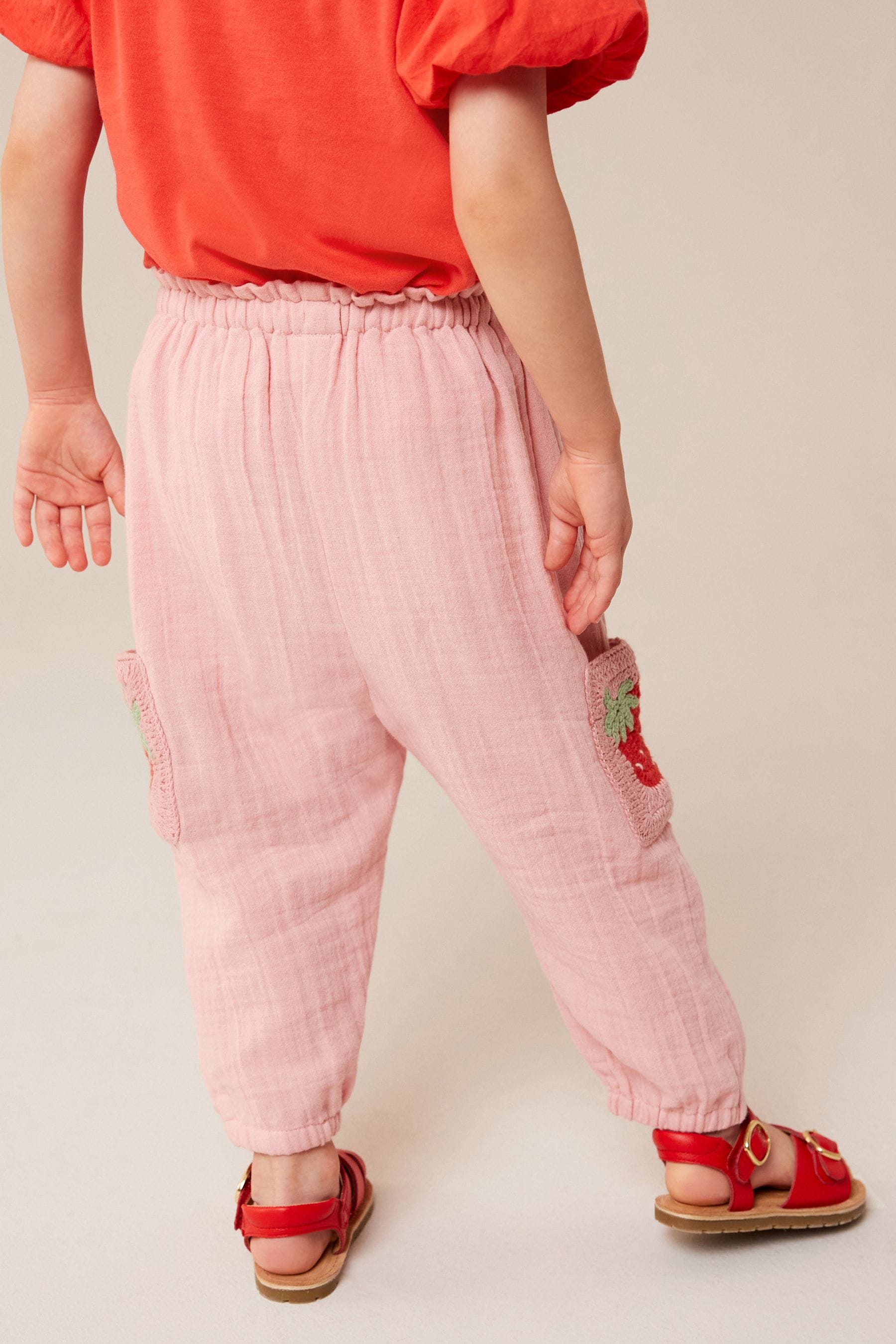 Pink Crochet Pocket Trousers (3mths-7yrs)