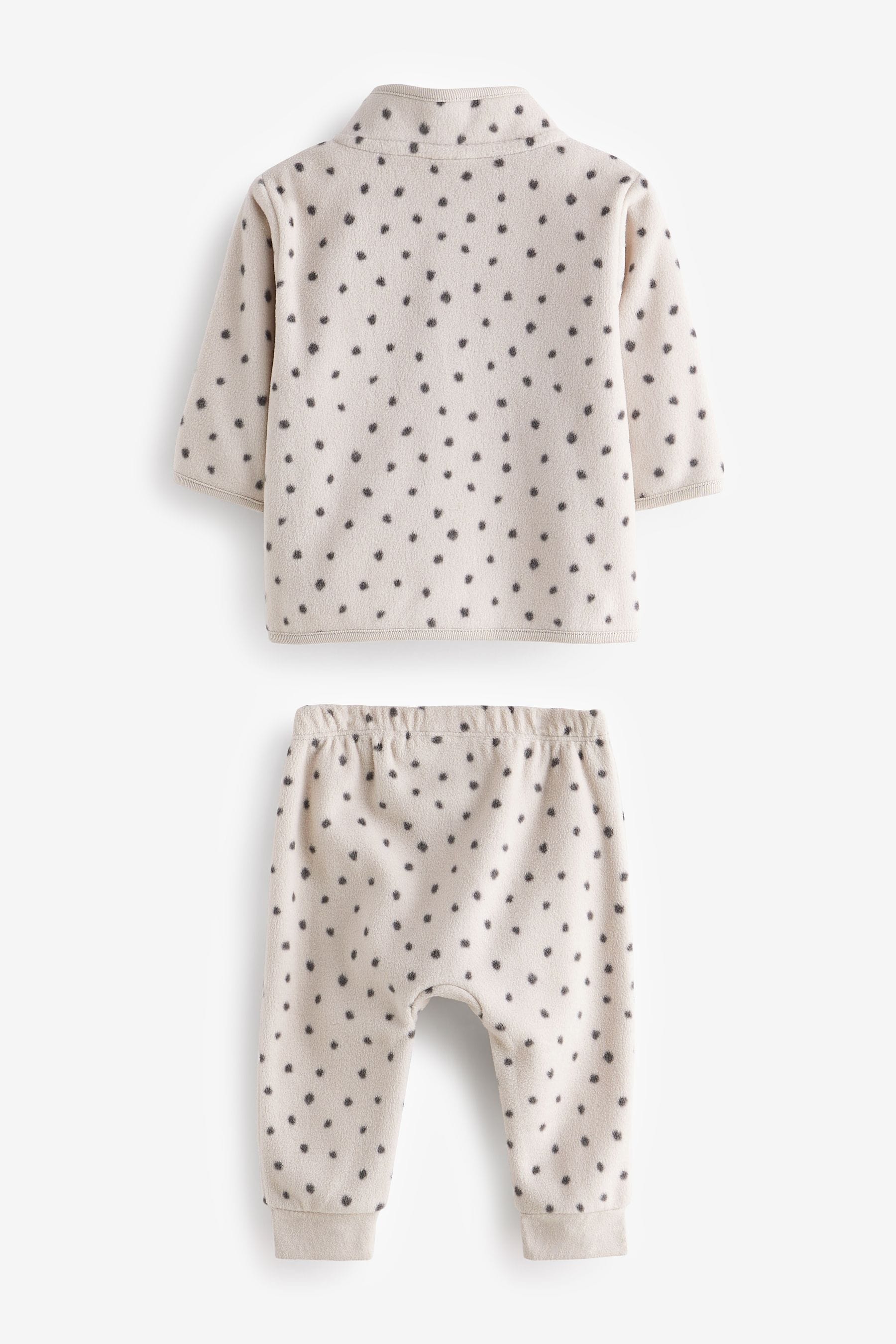 Neutral/Black Fleece Spot Zip Through Top And Trousers Set