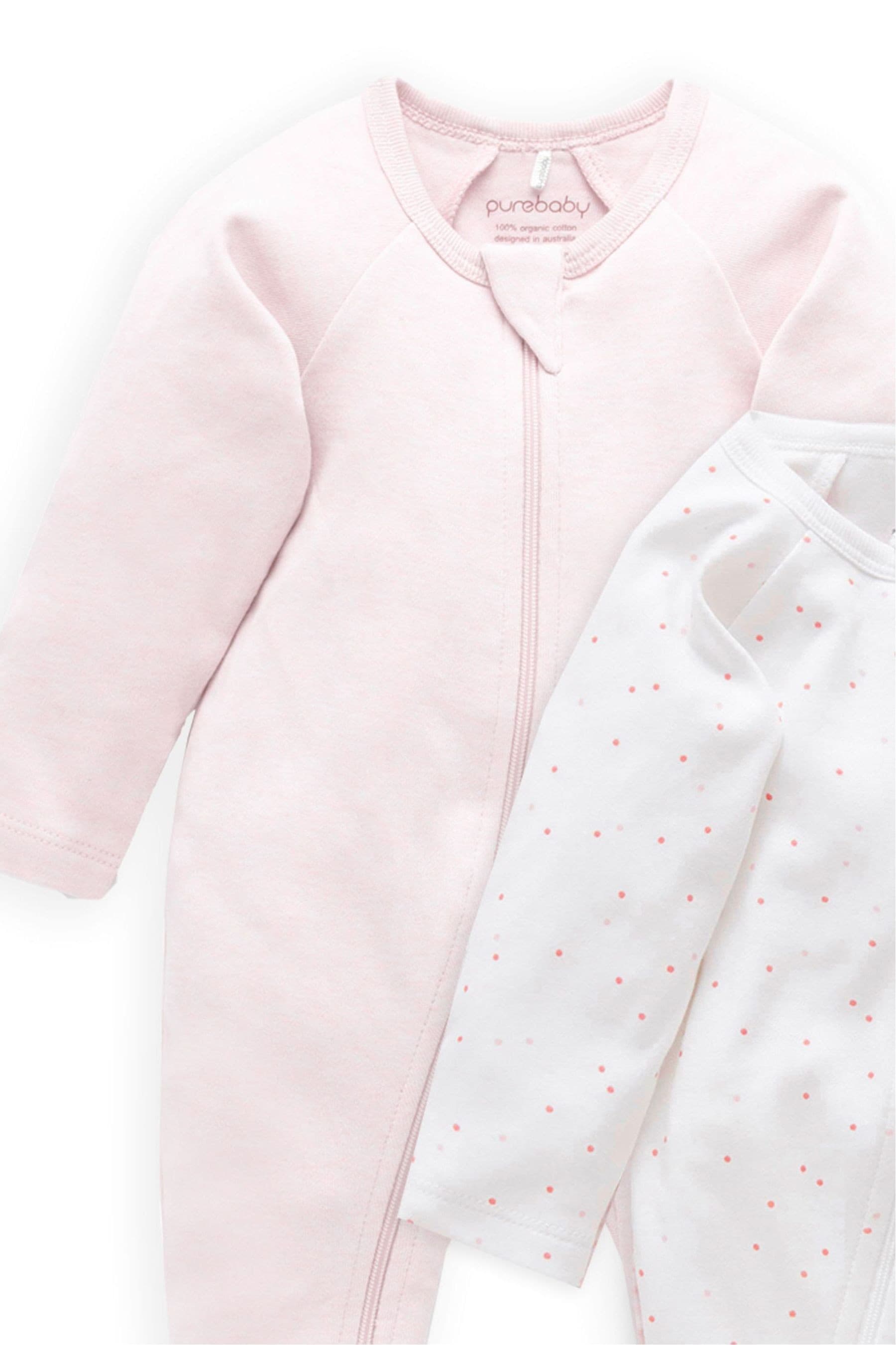 Pink Purebaby Pink Organic Cotton Zip Growsuits 2 Pack