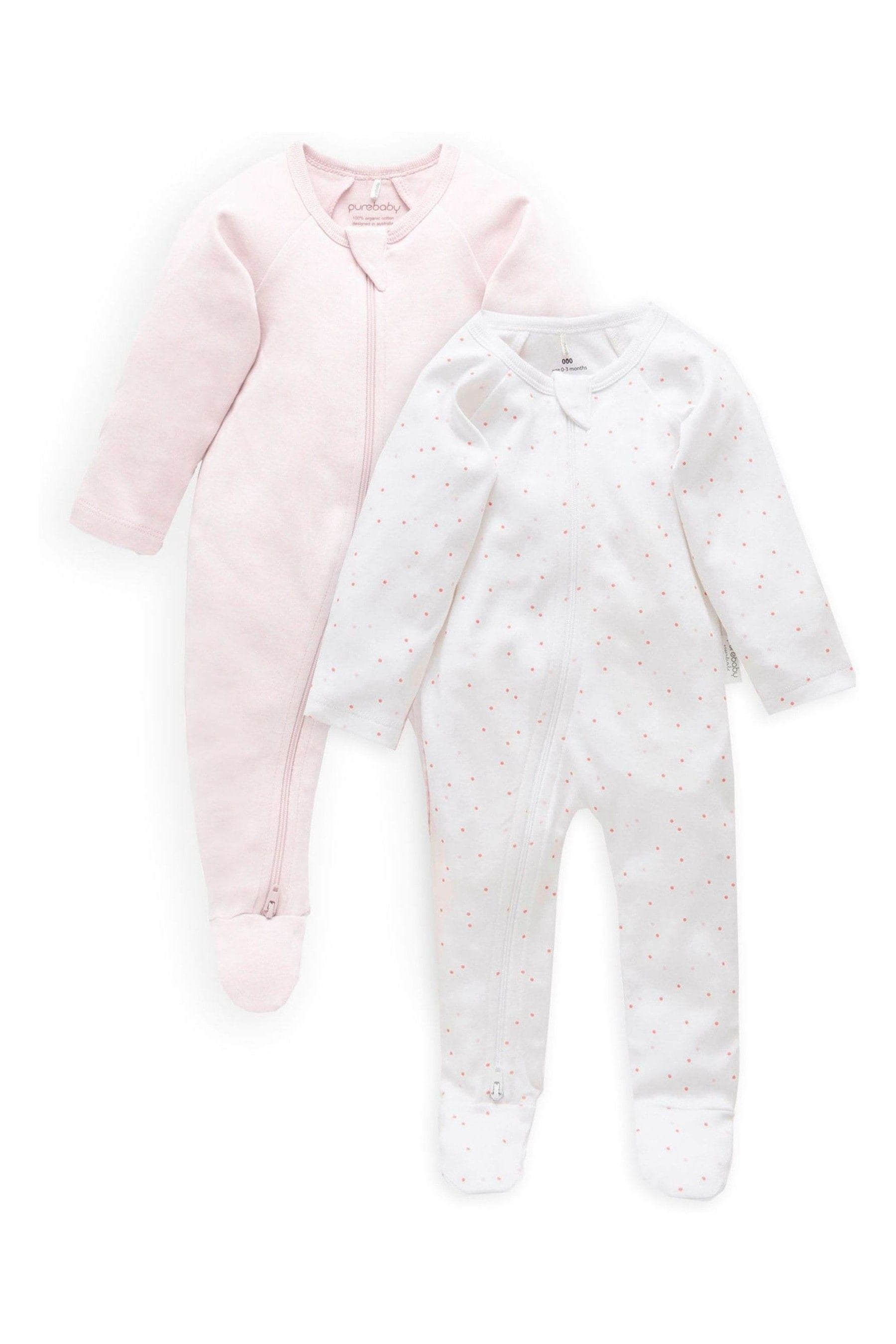 Pink Purebaby Pink Organic Cotton Zip Growsuits 2 Pack