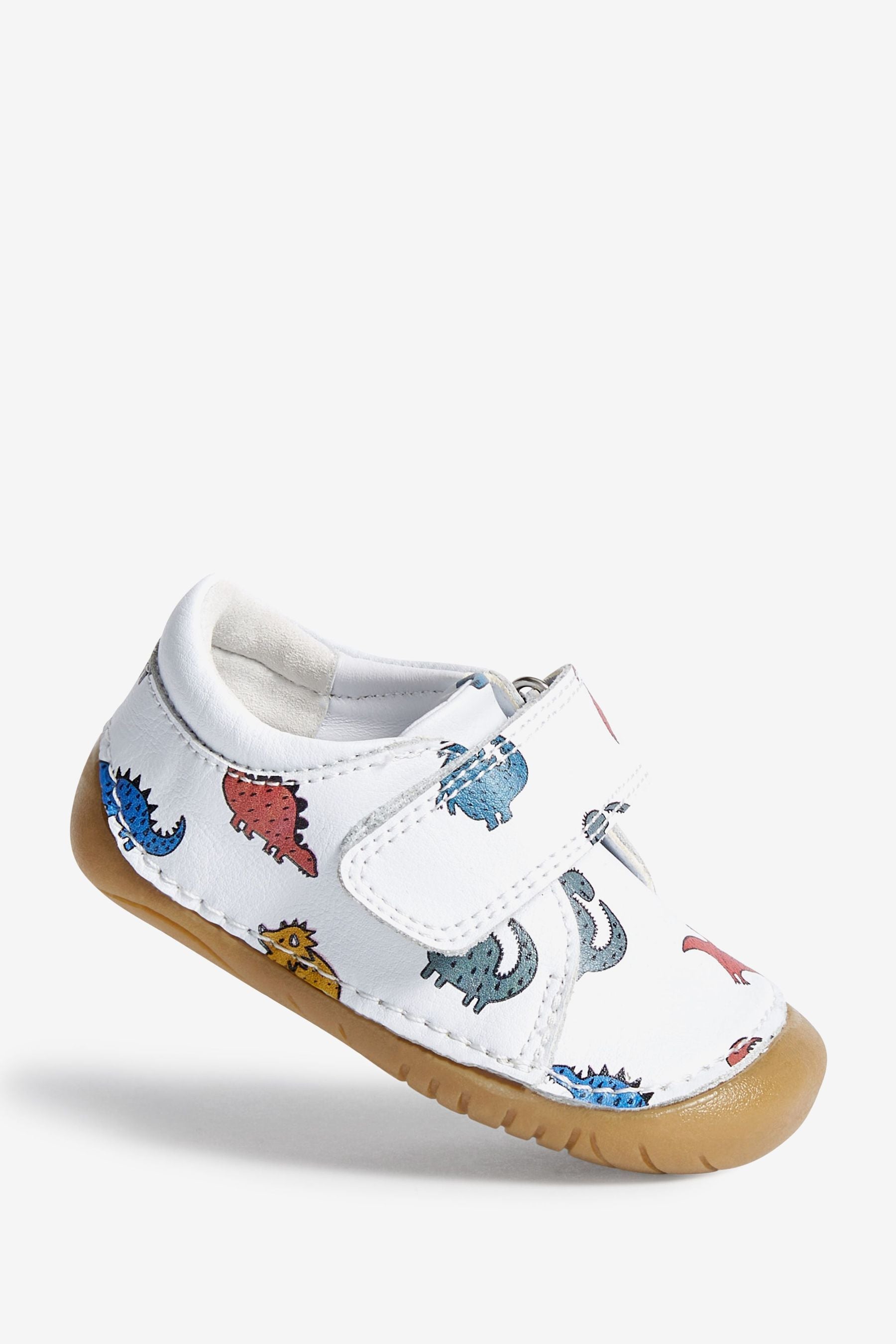 White Dino Print Crawler Shoes