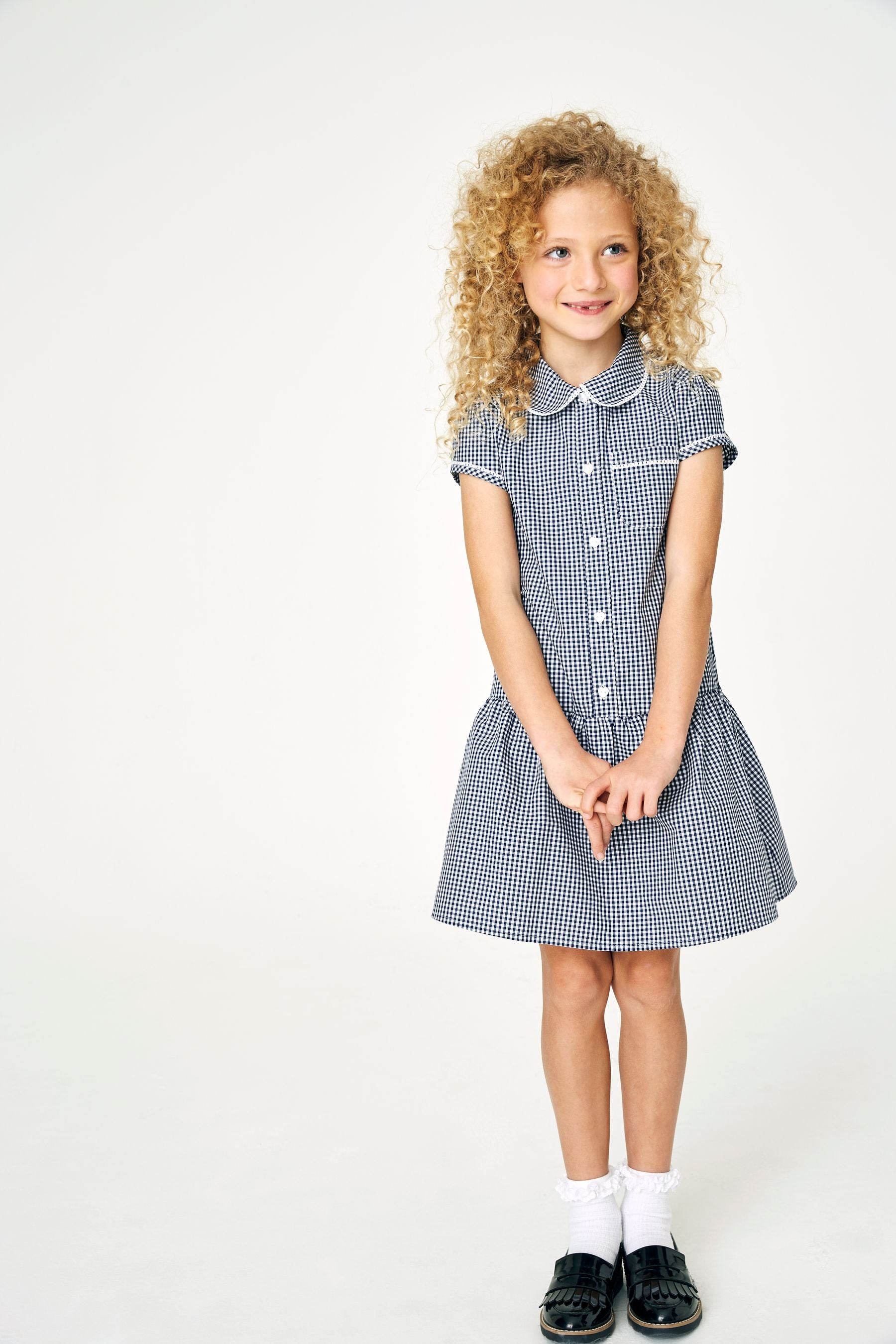 Navy Cotton Rich Drop Waist Gingham School Dress (3-14yrs)