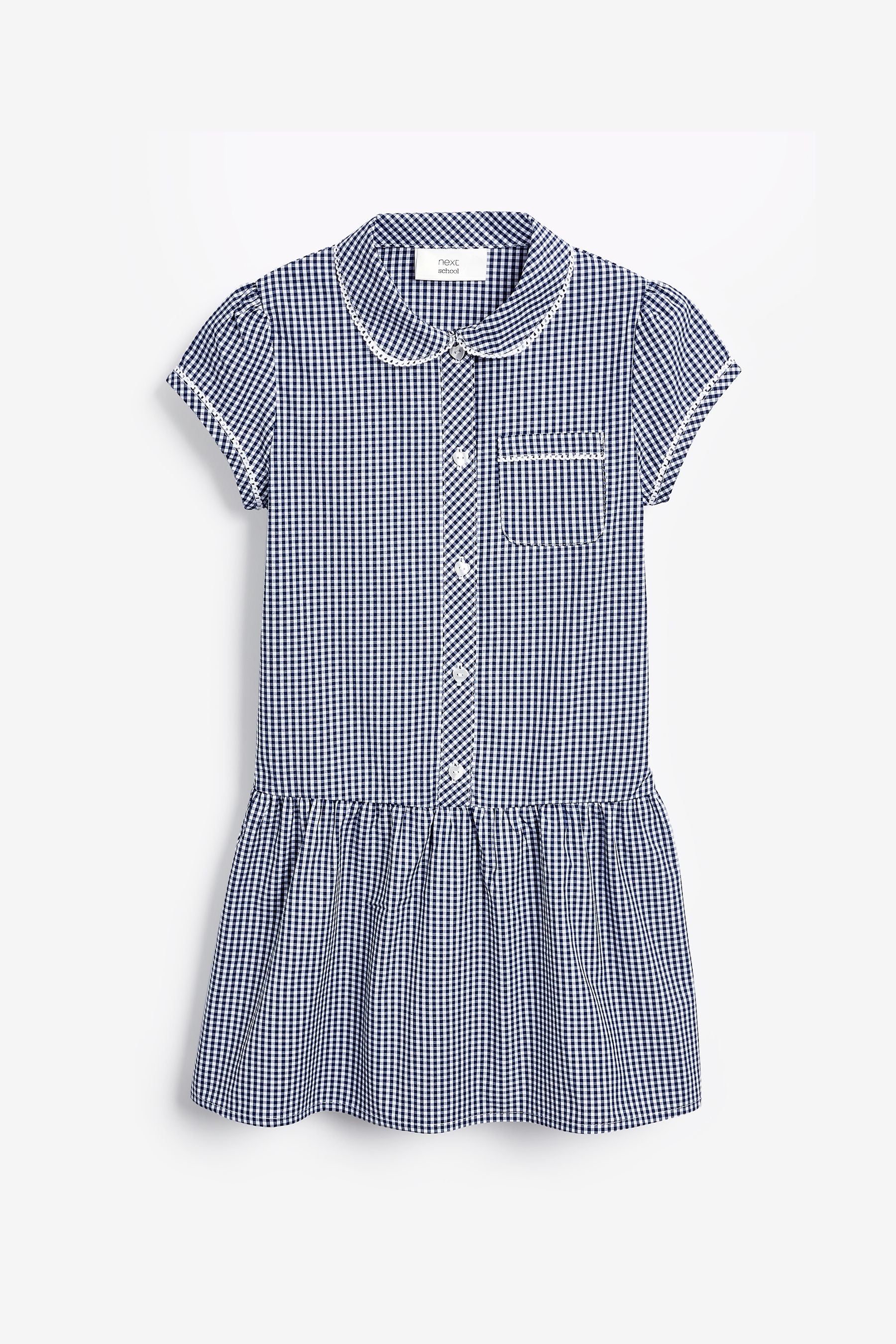 Navy Cotton Rich Drop Waist Gingham School Dress (3-14yrs)