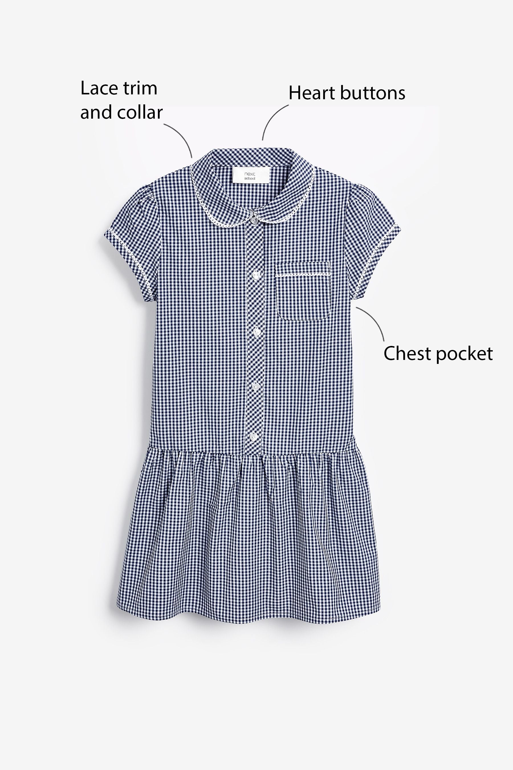 Navy Cotton Rich Drop Waist Gingham School Dress (3-14yrs)