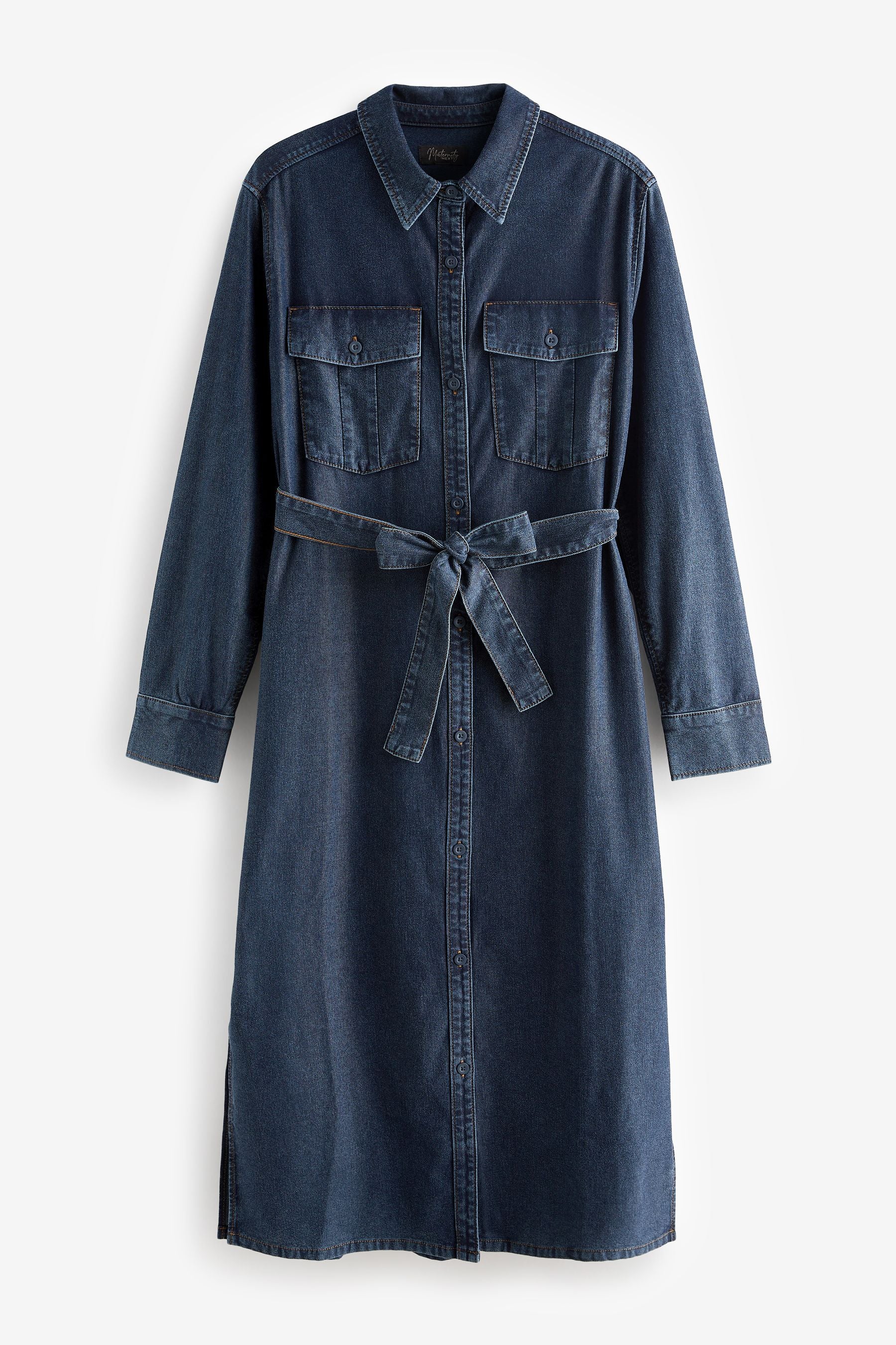 Blue Maternity Longline Belted Denim Dress