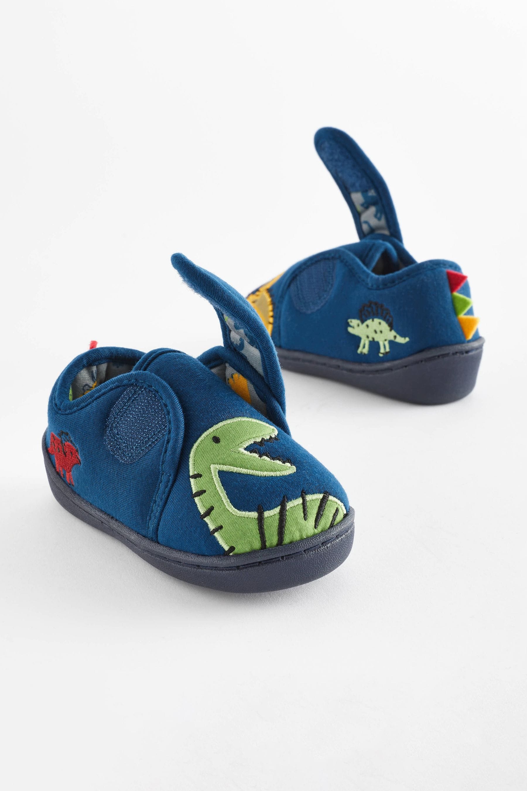 Navy Dinosaur Touch Fastening Cupsole Print Slippers