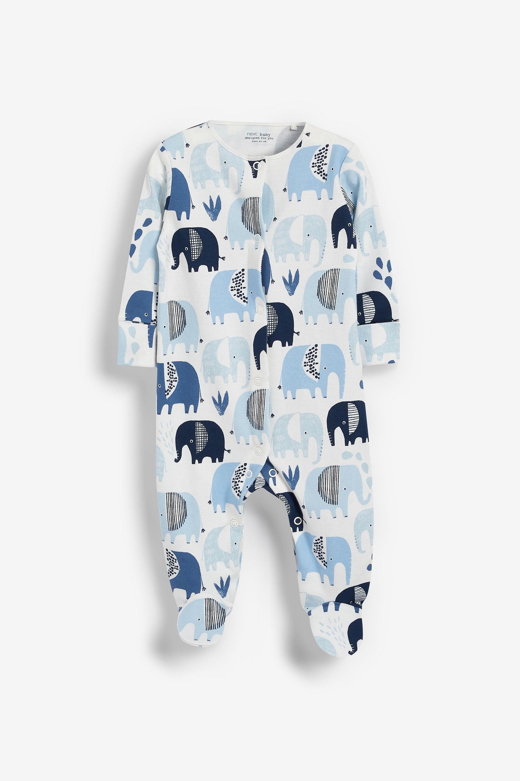 Blue Elephants 3 Pack Baby Sleepsuits (0-2yrs)