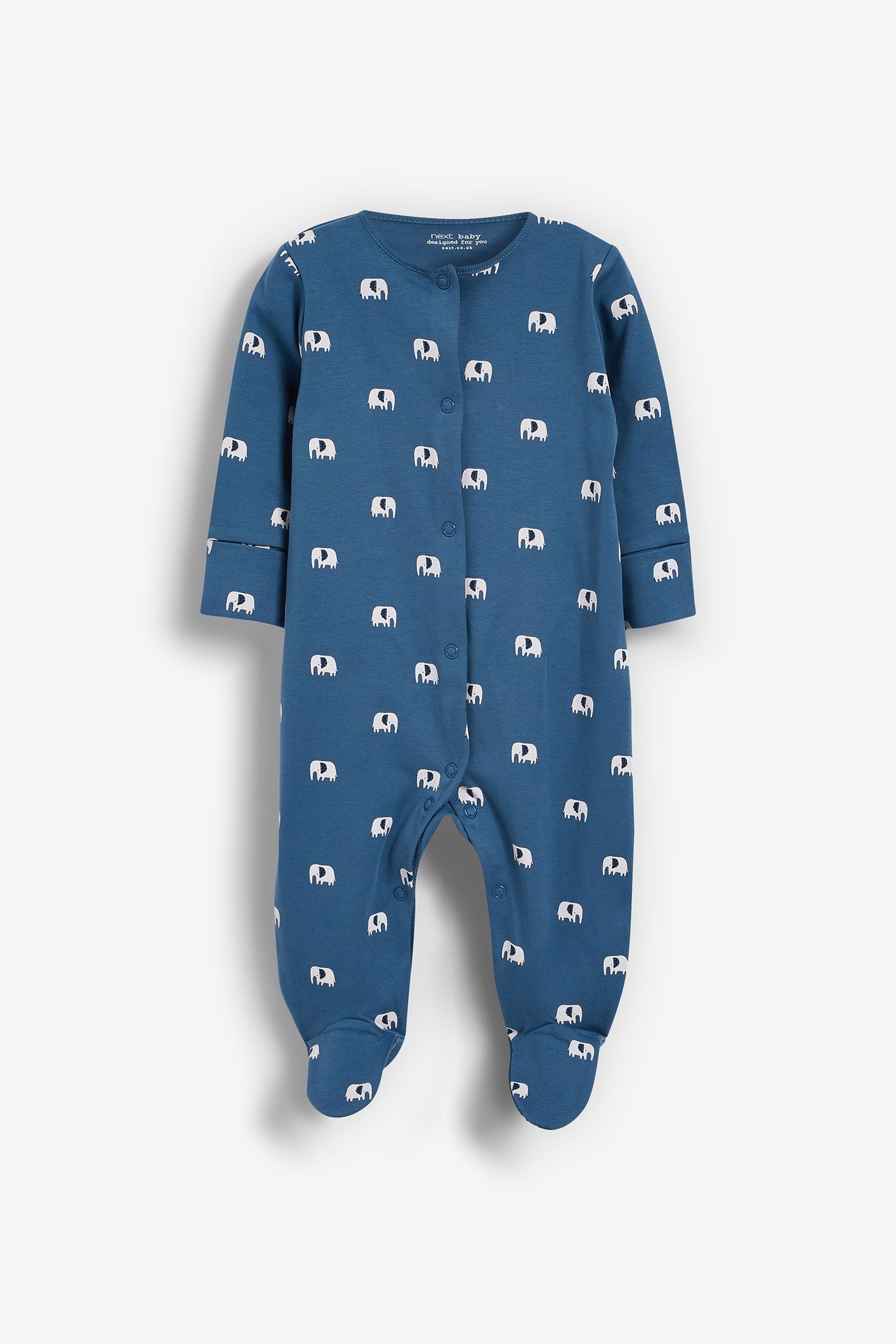 Blue Elephants 3 Pack Baby Sleepsuits (0-2yrs)