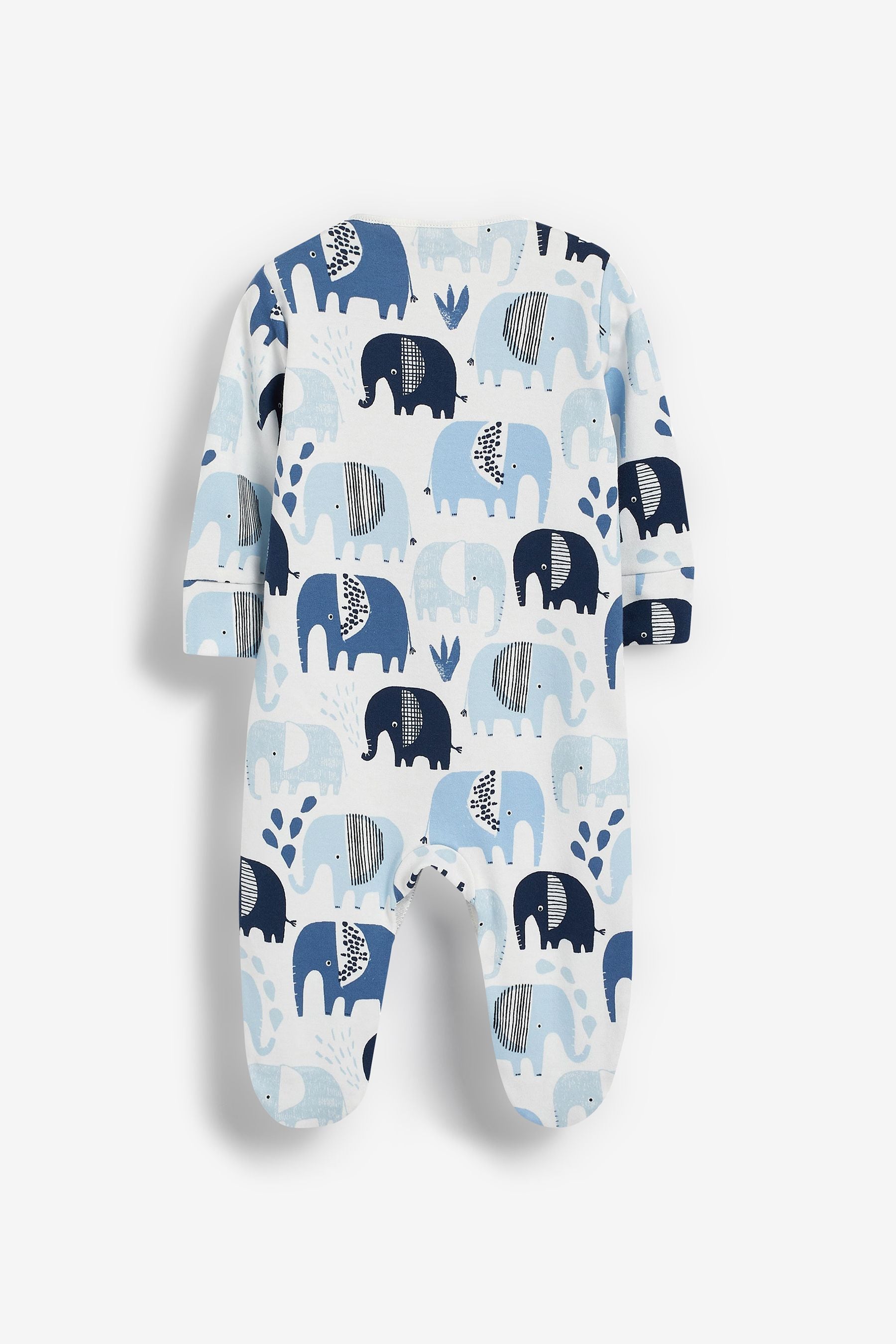 Blue Elephants 3 Pack Baby Sleepsuits (0-2yrs)