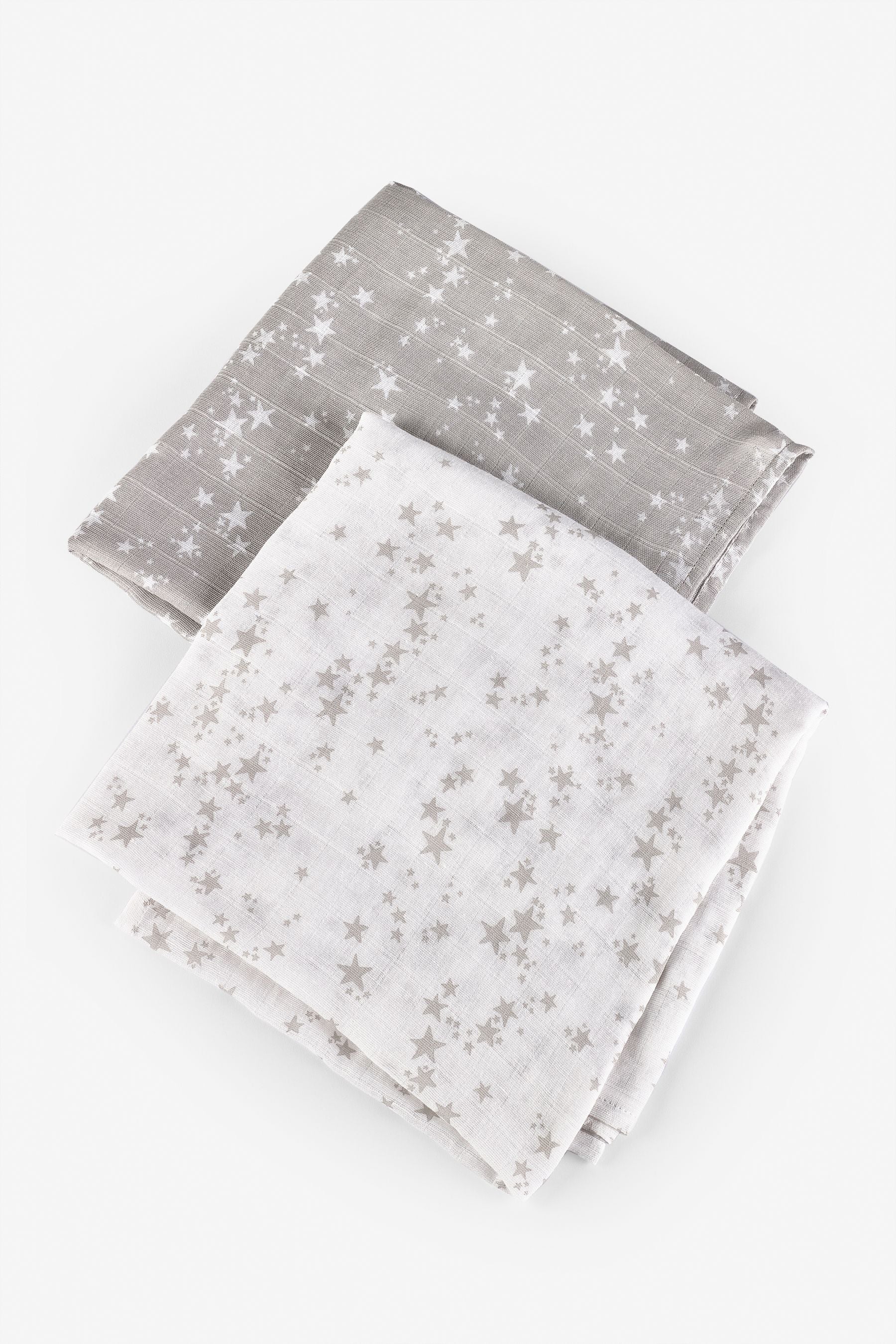 Grey Stars 2 Pack Kids Organic Cotton Muslin Comfort Blankets