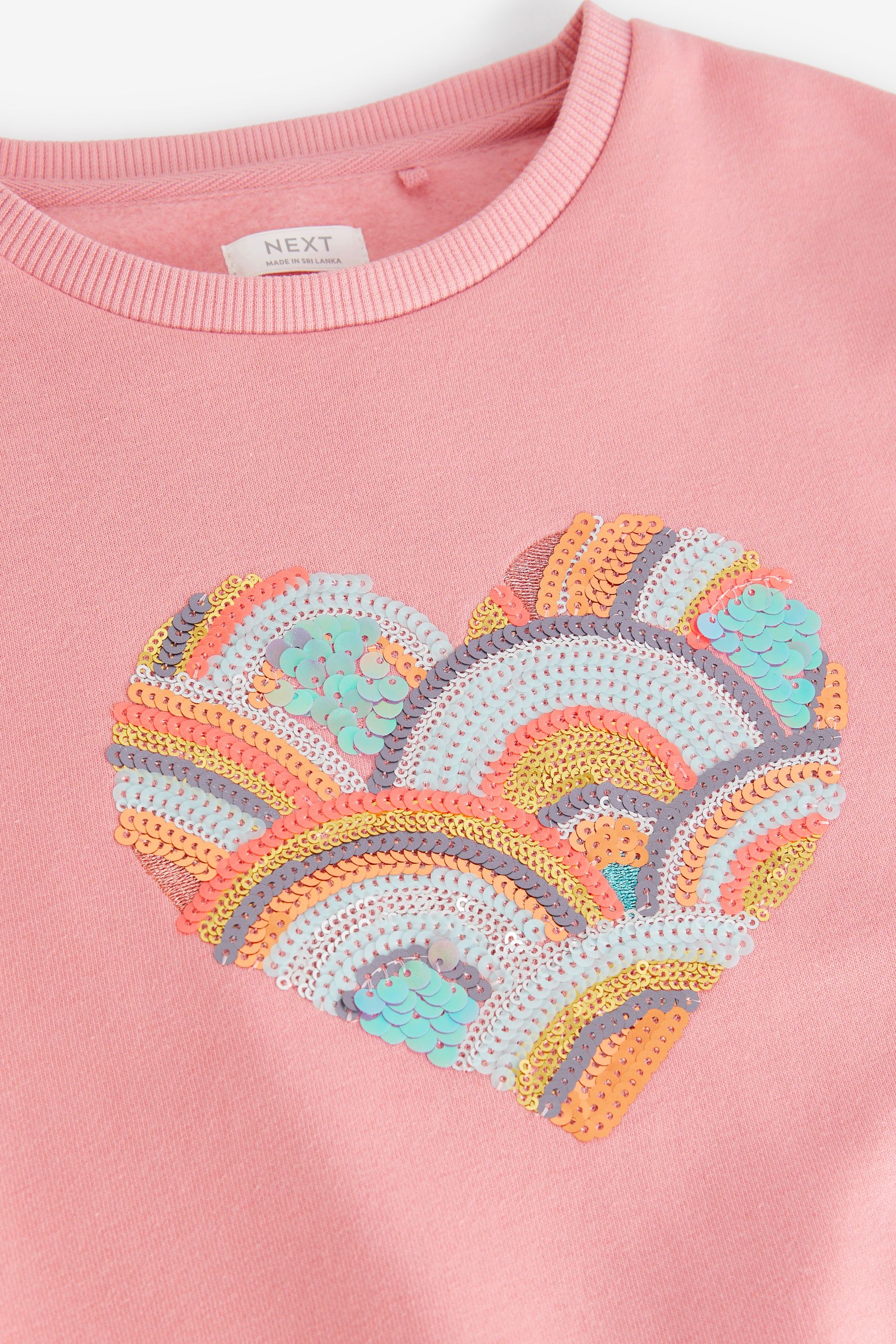 Pink Heart Sequin Crew Sweatshirt Top (3-16yrs)