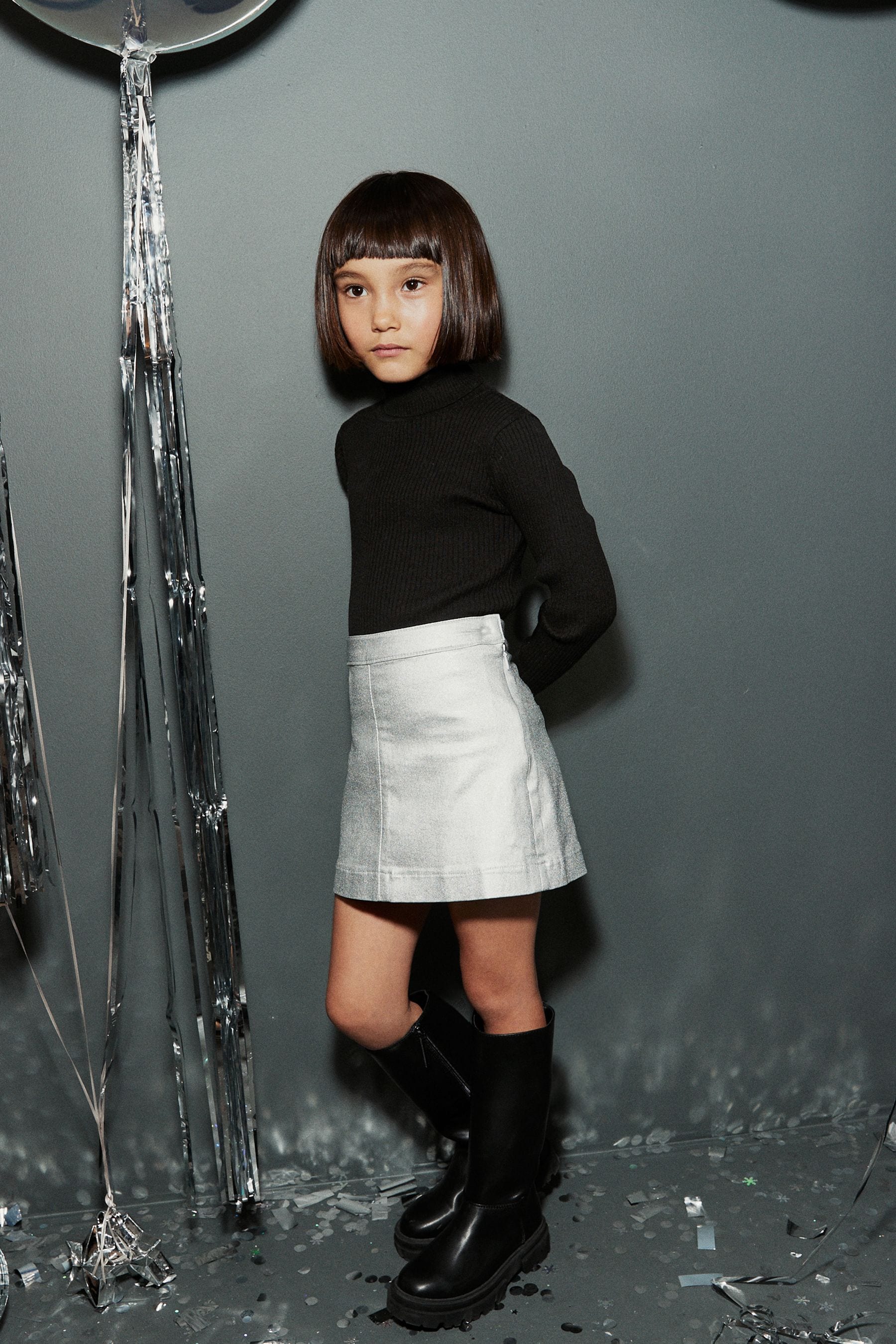 Silver PU Skirt (3-16yrs)