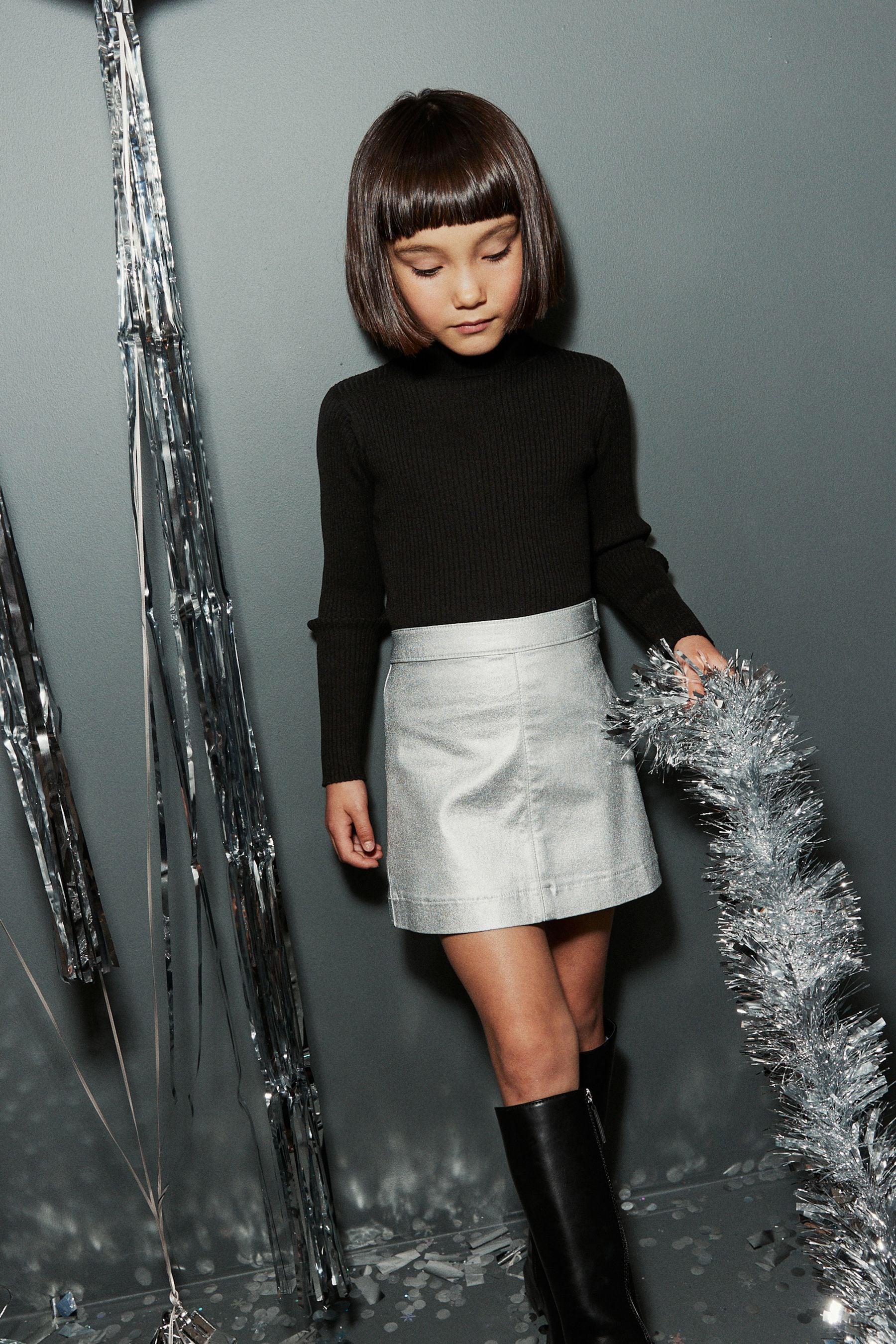 Silver PU Skirt (3-16yrs)