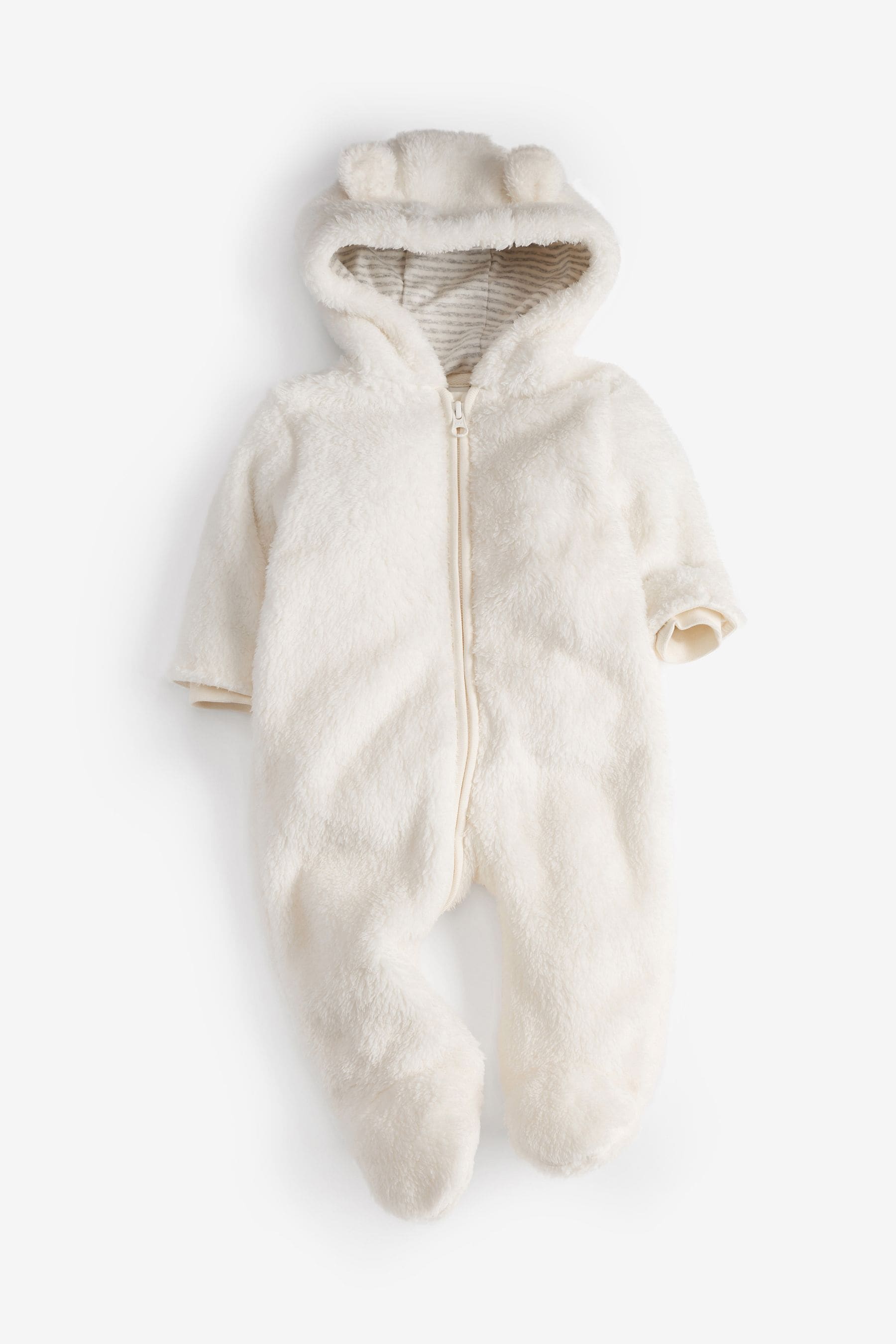 Ecru Cosy Fleece Bear Baby Pramsuit