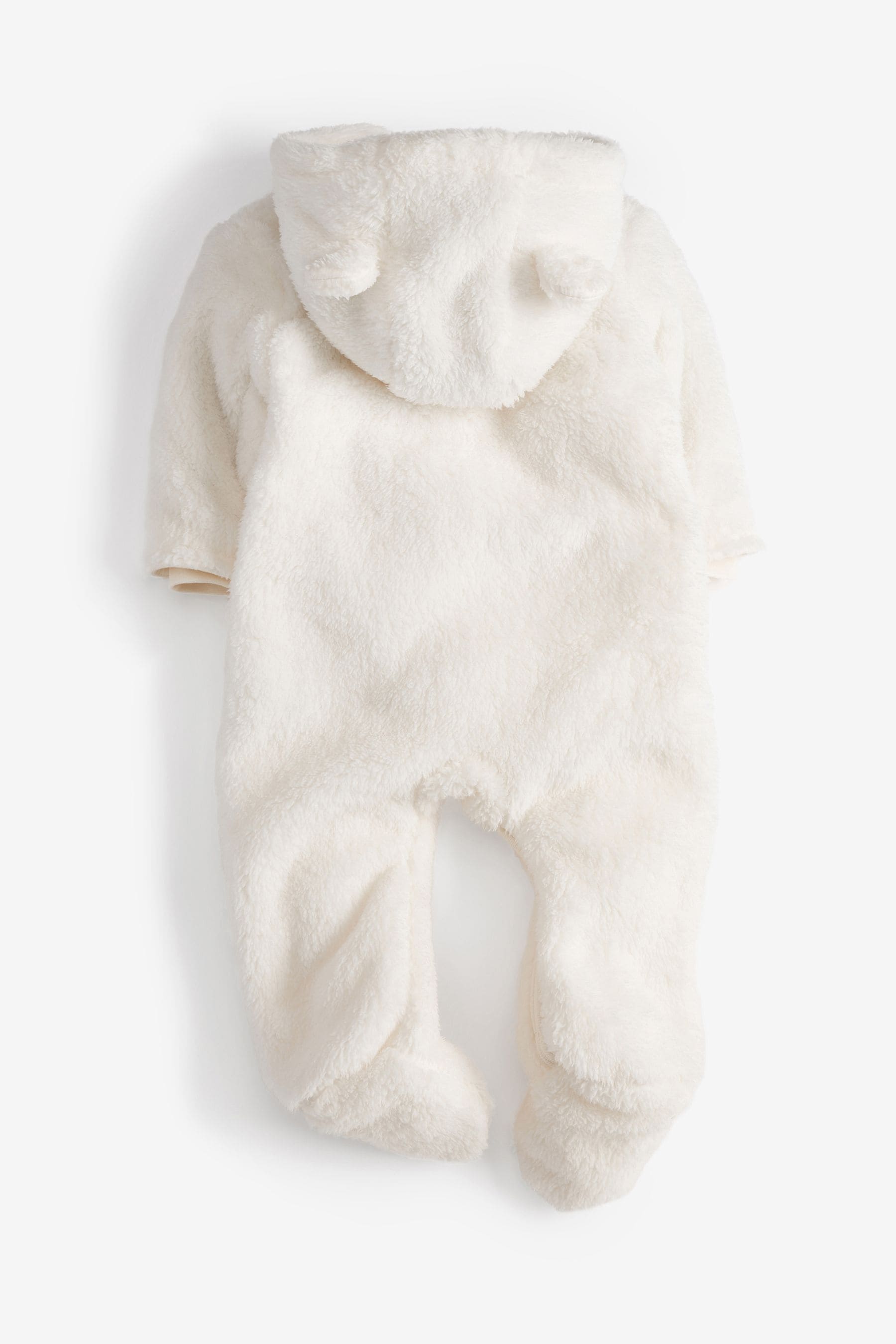 Ecru Cosy Fleece Bear Baby Pramsuit